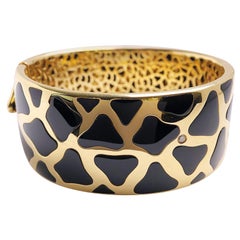 Roberto Coin 18 Karat Gold and 94.88 Carat Onyx Giraffe Wide Bangle Bracelet