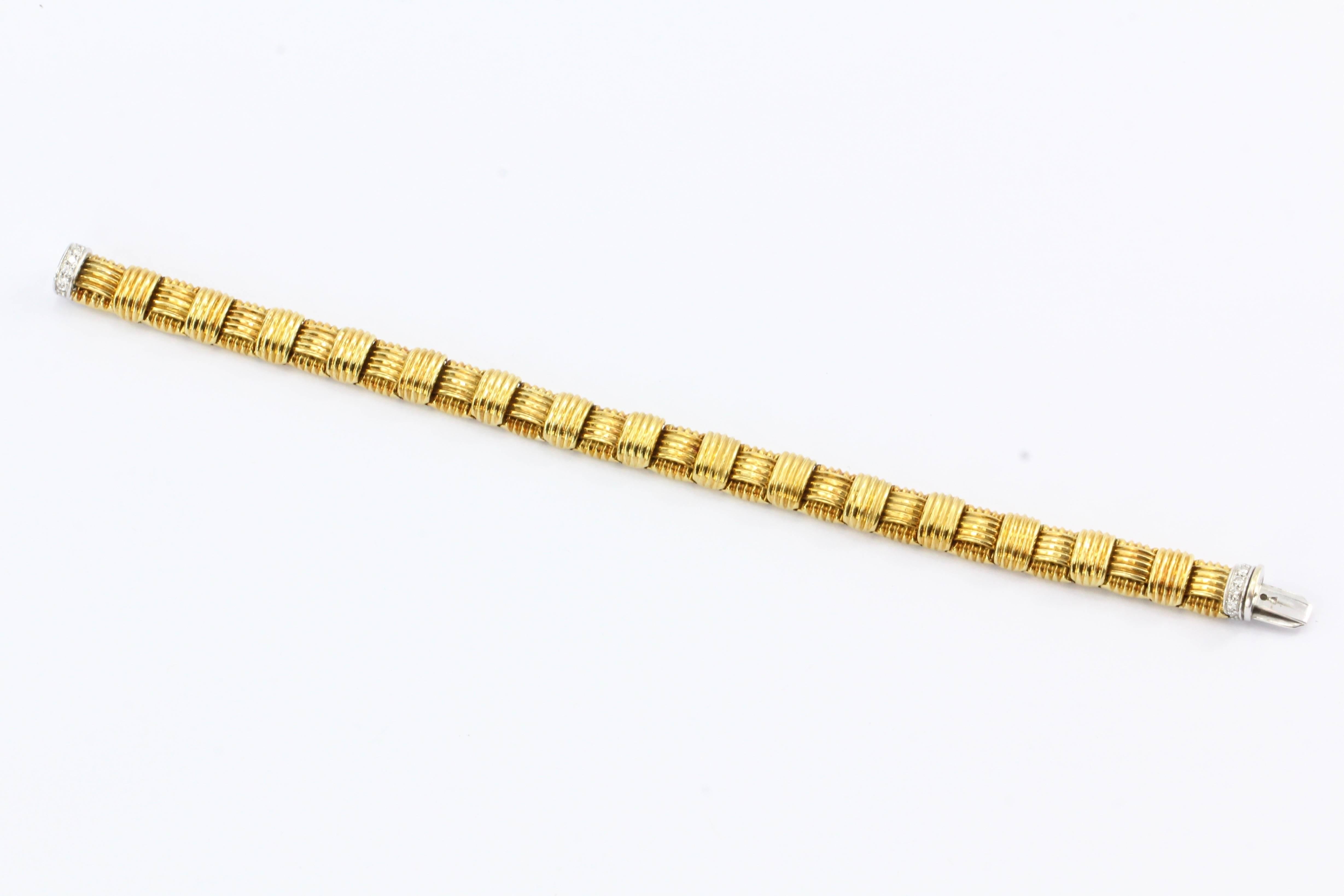 Women's Roberto Coin 18 Karat Gold and Diamond Appassionata One-Row Woven Bracelet