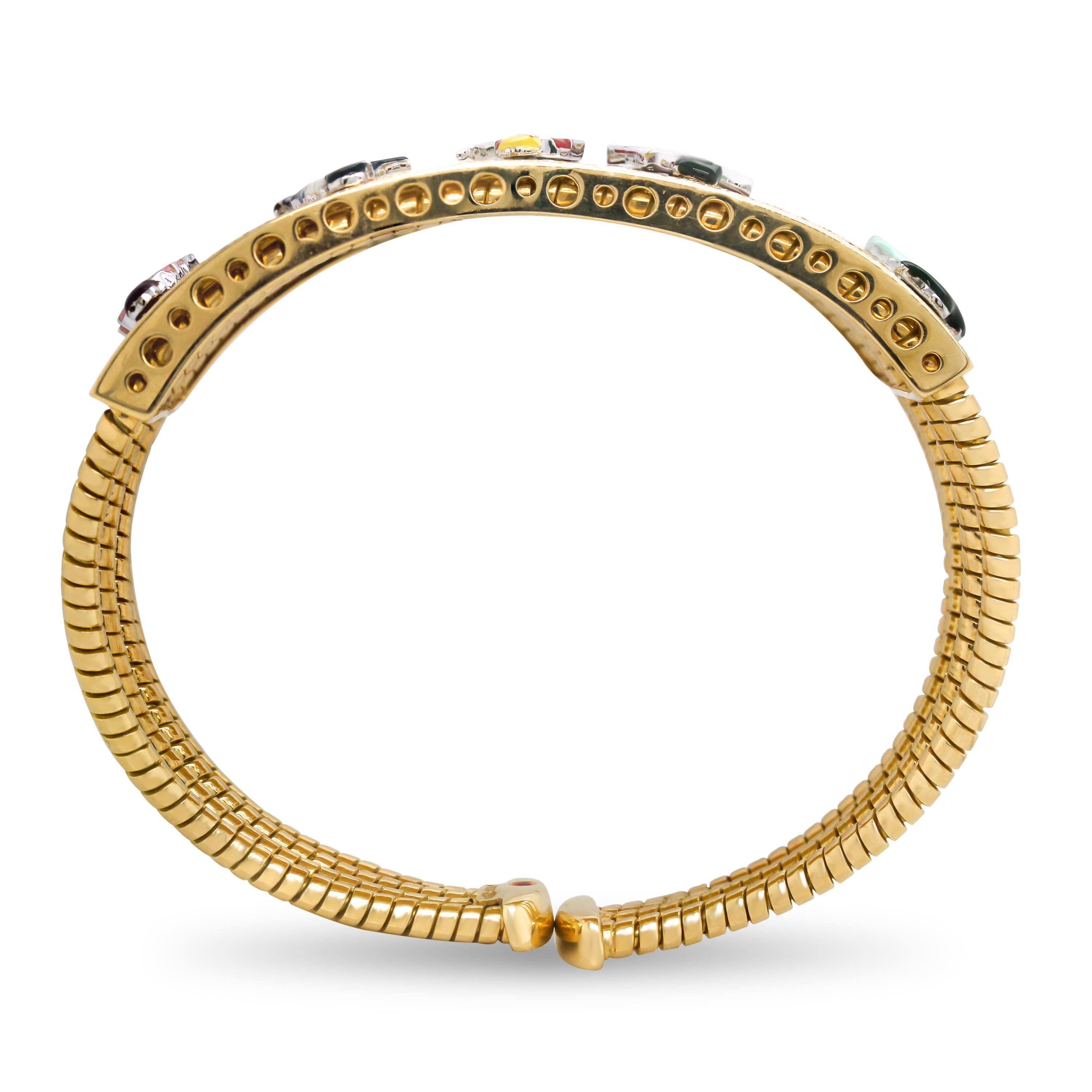 Women's Roberto Coin 18 Karat Gold Diamond Enamel Ladies Models Wide Cuff Bracelet