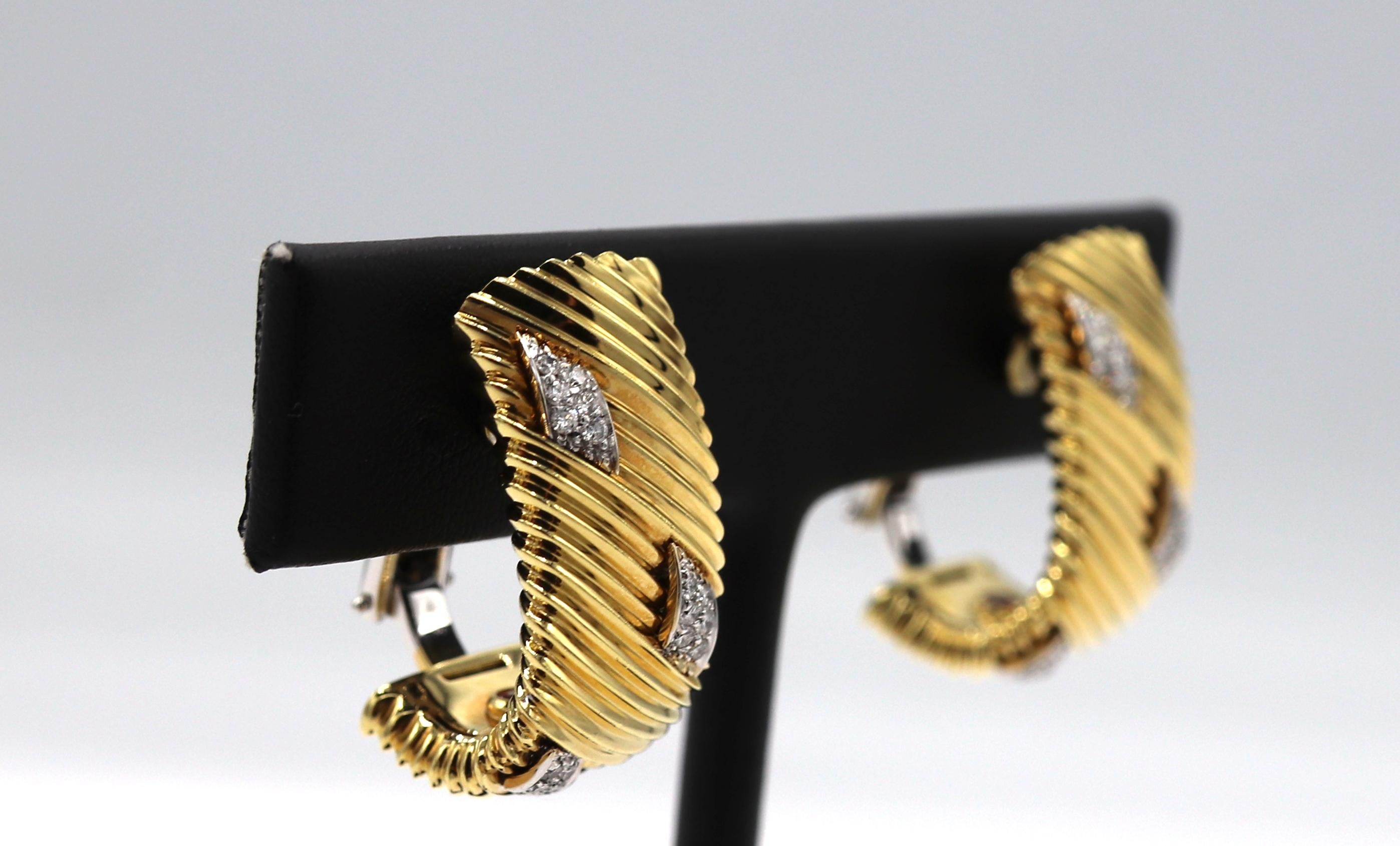 Modern Roberto Coin 18 Karat Gold Diamond Half Hoop Earrings