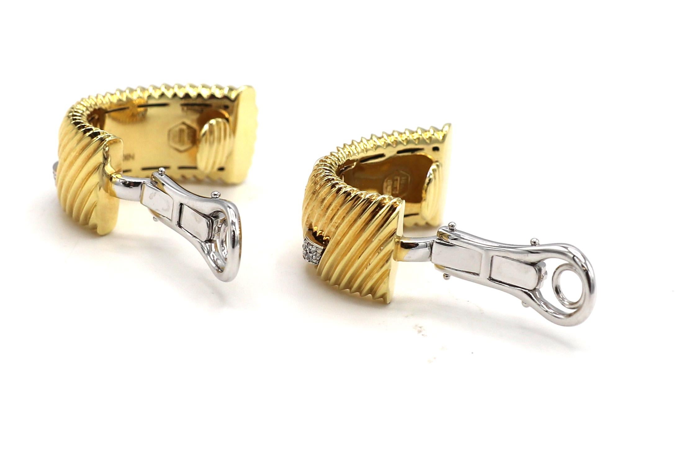 Roberto Coin 18 Karat Gold Diamond Half Hoop Earrings 1