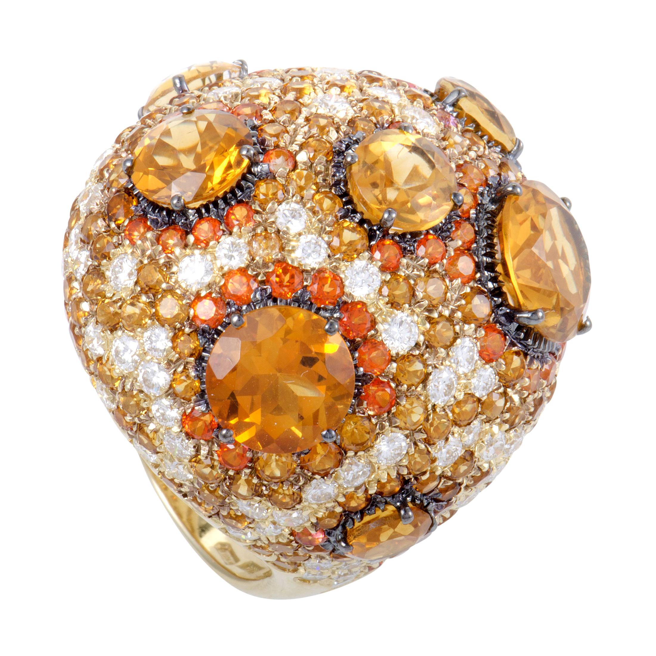 Roberto Coin 18 Karat Gold Orange Citrine and Topaz and Diamond Cocktail Ring For Sale