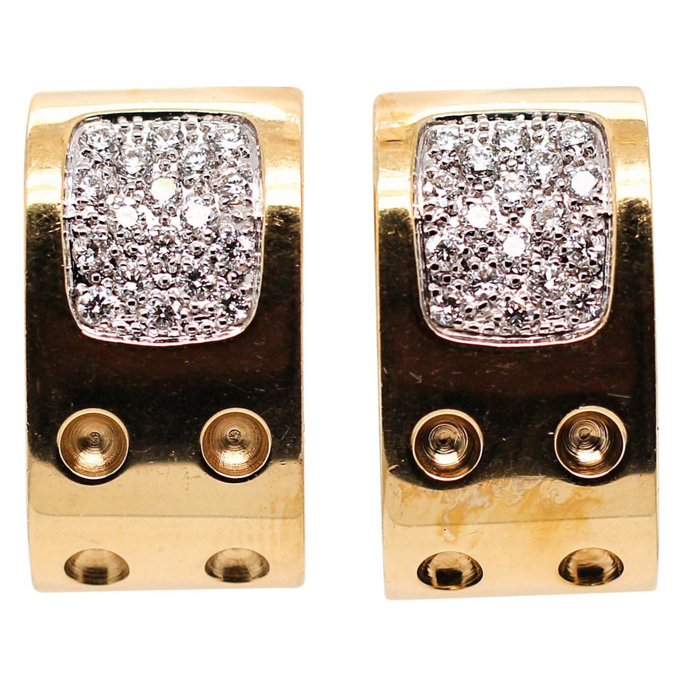 Roberto Coin Diamond Gold Swirl Earrings For Sale at 1stDibs