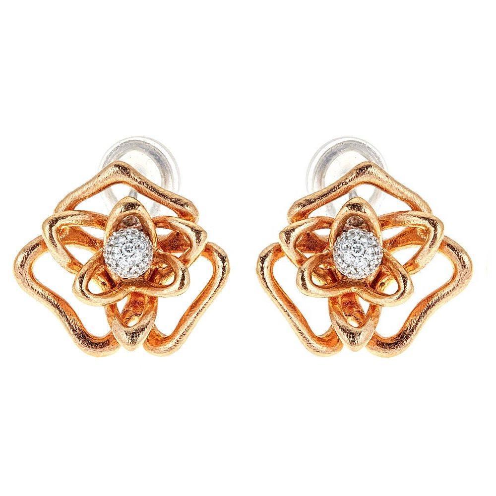 1/3 TCW Diamond Accent Cluster Intricate Flower Earrings 18 karat Rose Gold For Sale