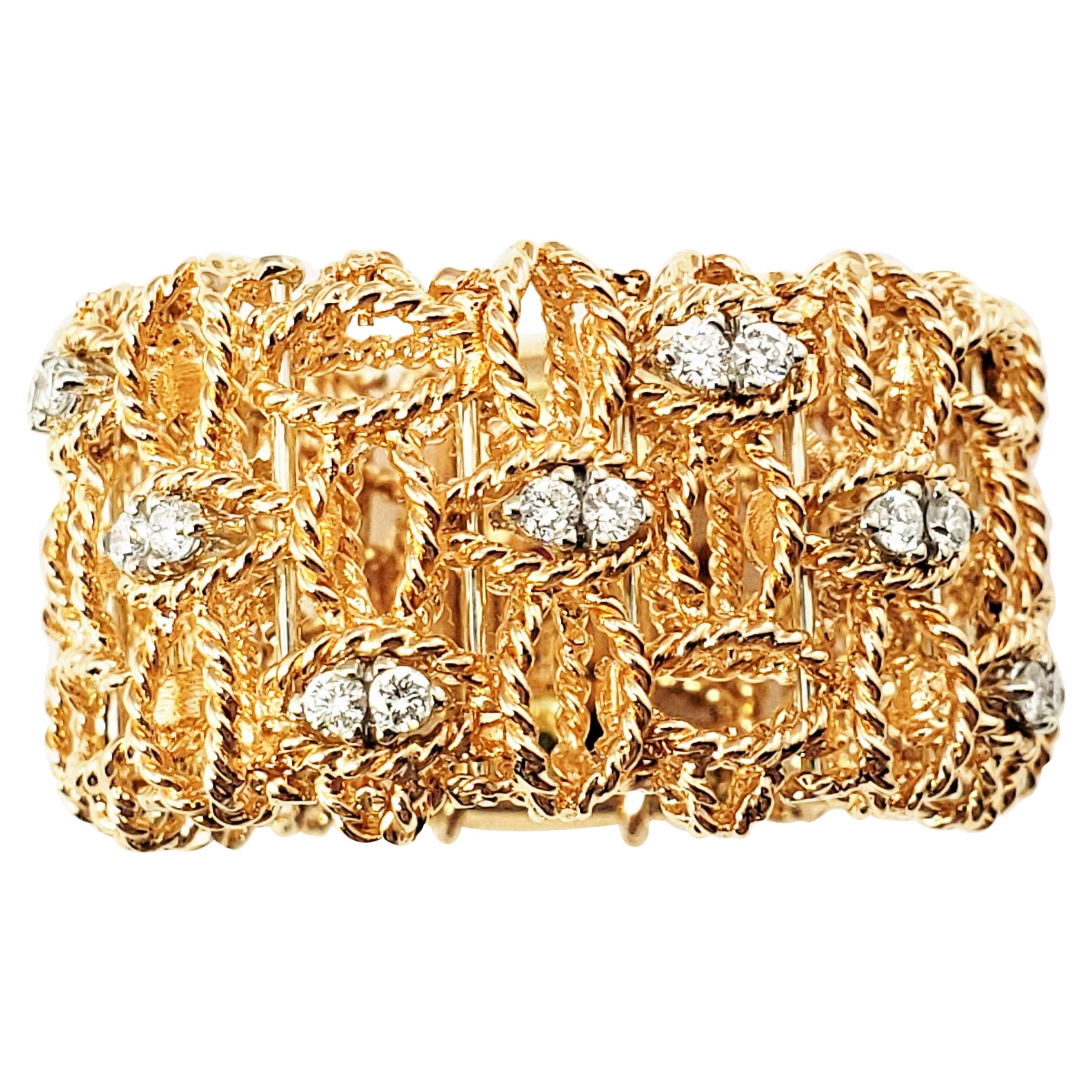 Roberto Coin 18 Karat Rose Gold and Diamond Barocco Mesh Ring