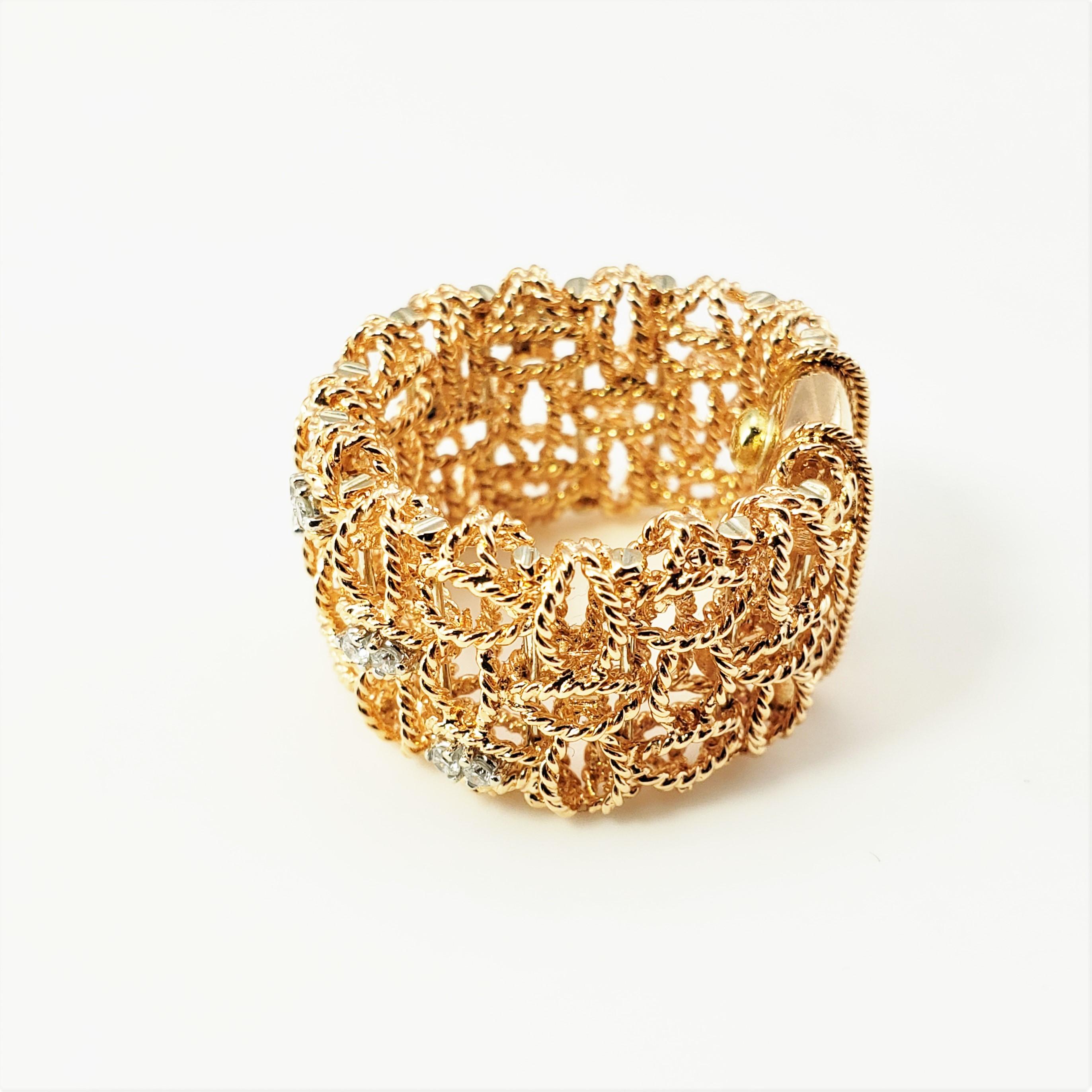 Roberto Coin 18 Karat Rose Gold and Diamond Barocco Mesh Ring In Good Condition In Washington Depot, CT