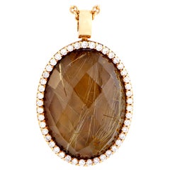 Roberto Coin 18 Karat Rose Gold Diamond and Smoky Quartz Oval Pendant Necklace