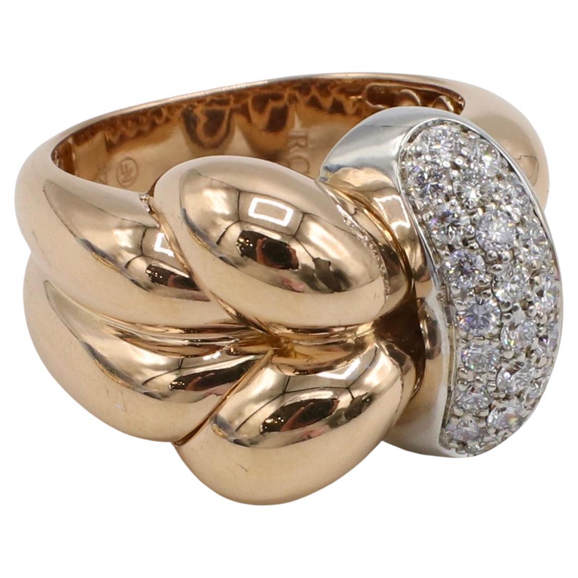 Modern Roberto Coin 18 Karat Rose Gold Natural Diamond Twist Ring  For Sale