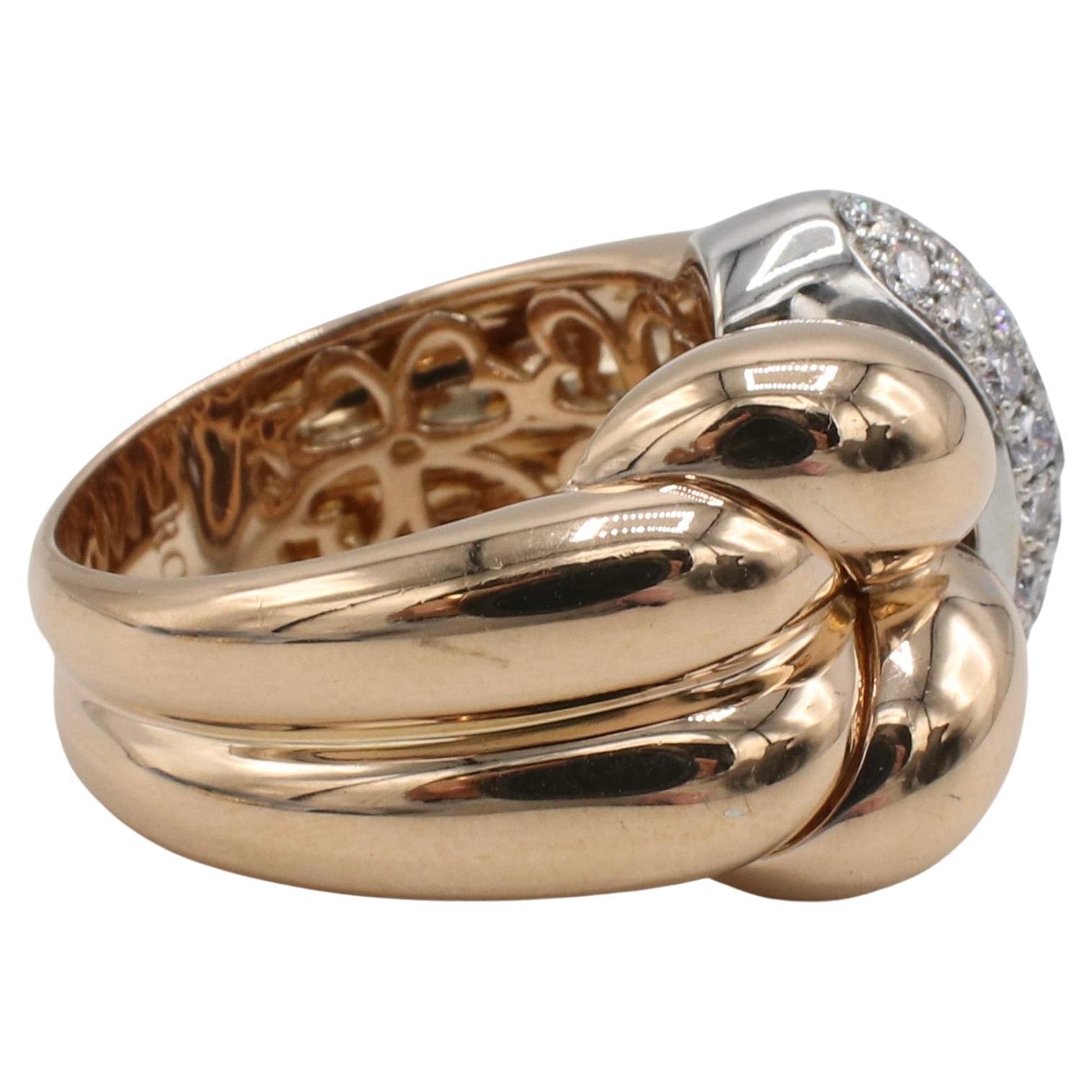 Round Cut Roberto Coin 18 Karat Rose Gold Natural Diamond Twist Ring  For Sale