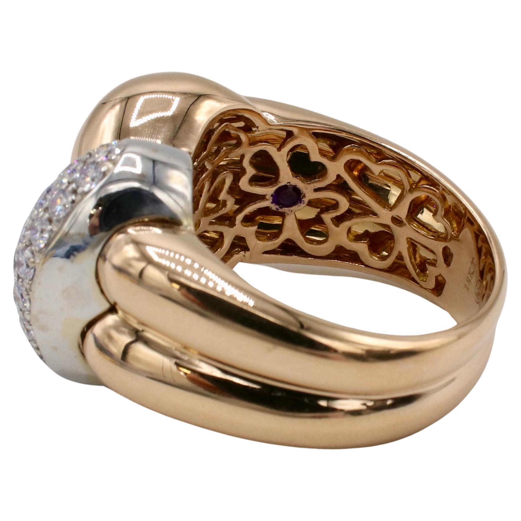Women's Roberto Coin 18 Karat Rose Gold Natural Diamond Twist Ring  For Sale