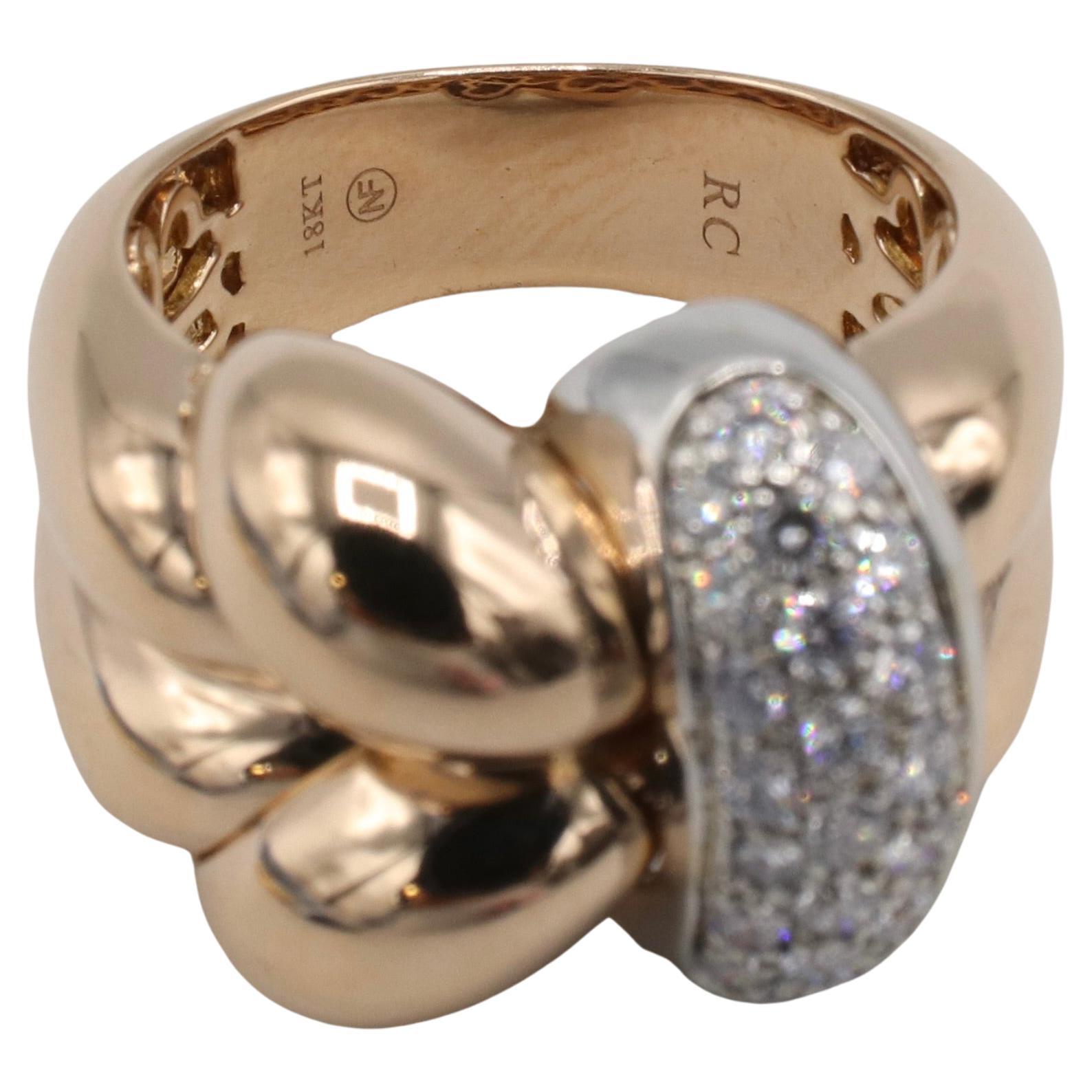 Roberto Coin 18 Karat Rose Gold Natural Diamond Twist Ring  For Sale 1