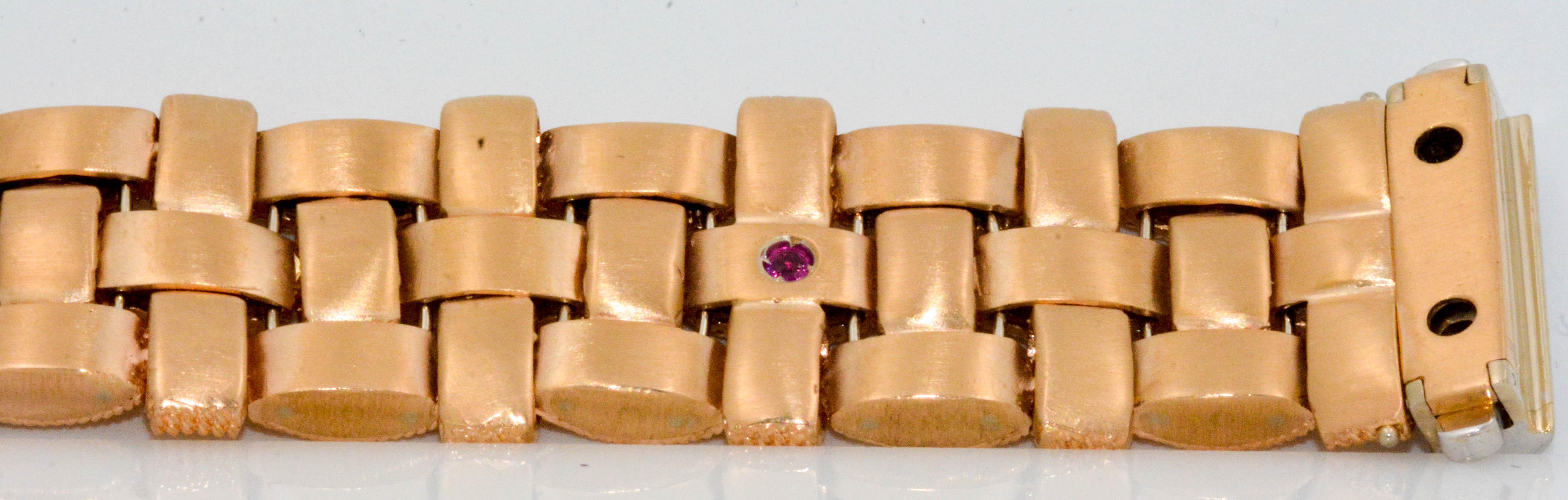 Modern Roberto Coin 18 Karat Rose Gold Three-Row Woven Bracelet with Diamond Clasp