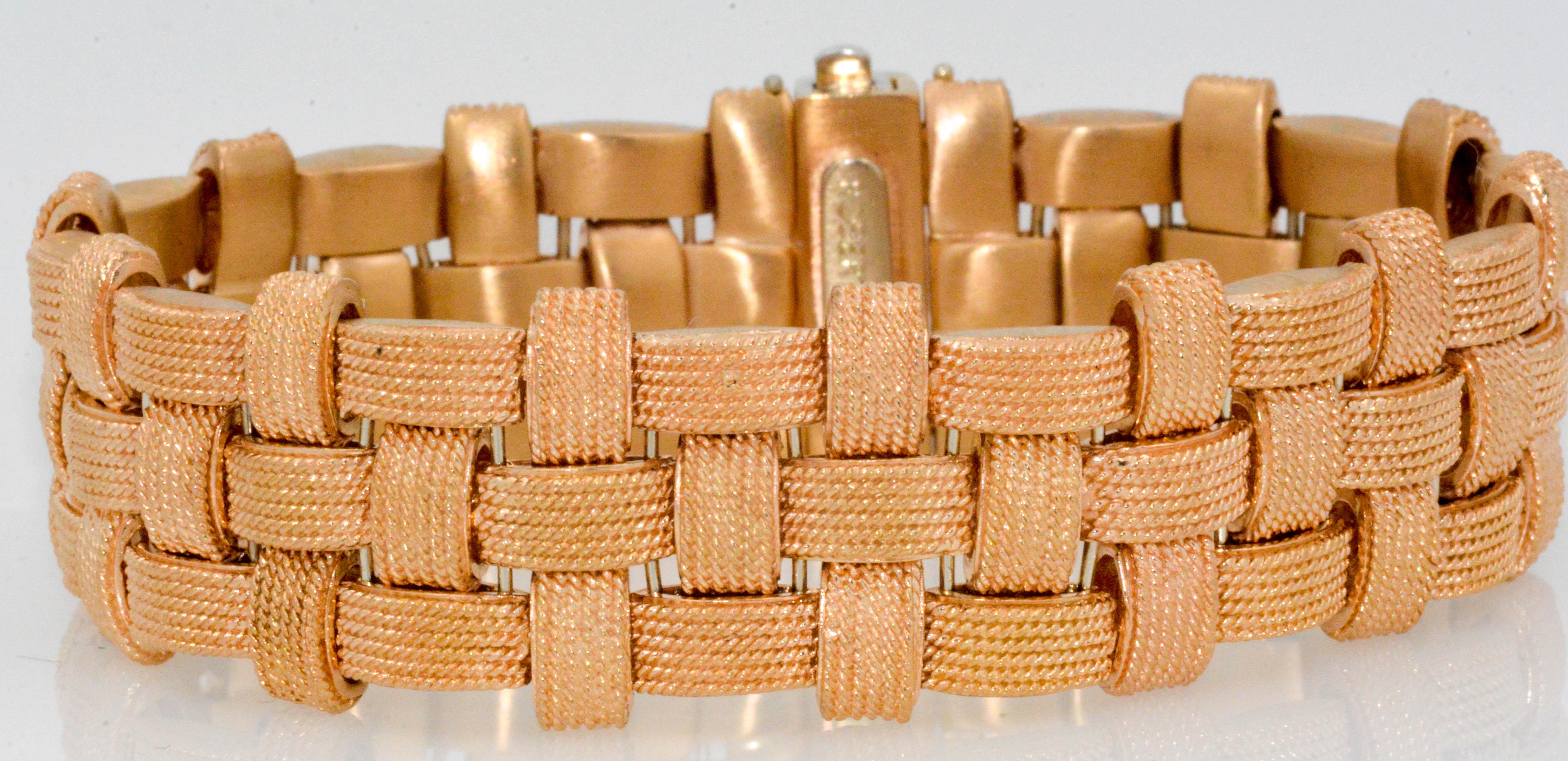 Roberto Coin 18 Karat Rose Gold Three-Row Woven Bracelet with Diamond Clasp 2