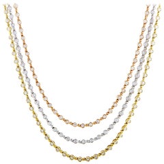 Roberto Coin 18 Karat Rose, White and Yellow Gold Diamond Three-Strand Necklace