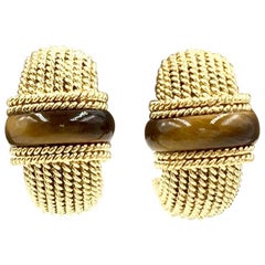 Roberto Coin 18 Karat Tiger's Eye Roped Half Hoop Earrings