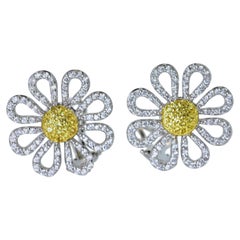 Boucles d'oreilles marguerite en diamant blanc et jaune intense 18 carats de Roberto Coin