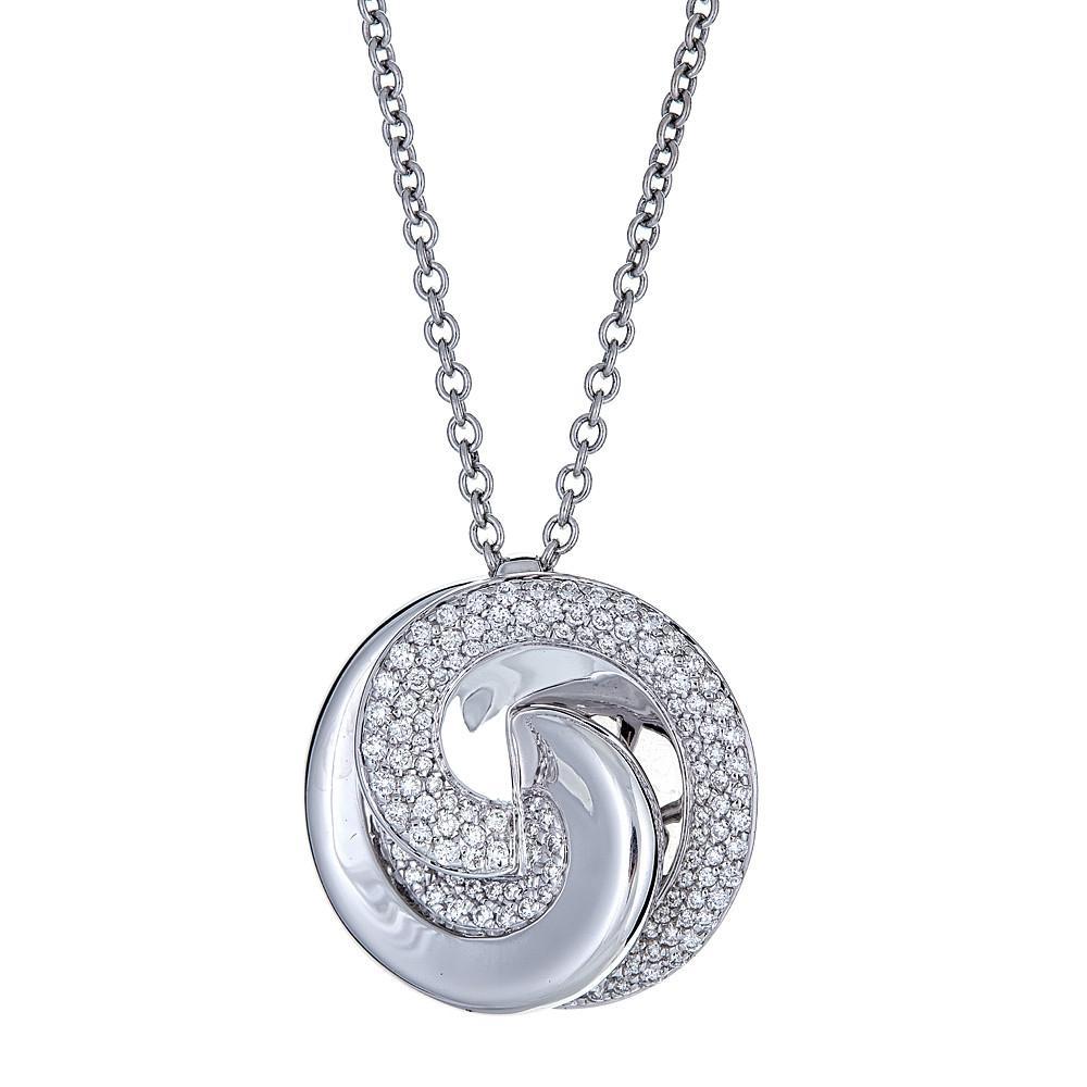 Round Cut 18k White Gold Chain 0.75 Ctw Round Diamond Accent Swirl Pendant by Roberto Coin