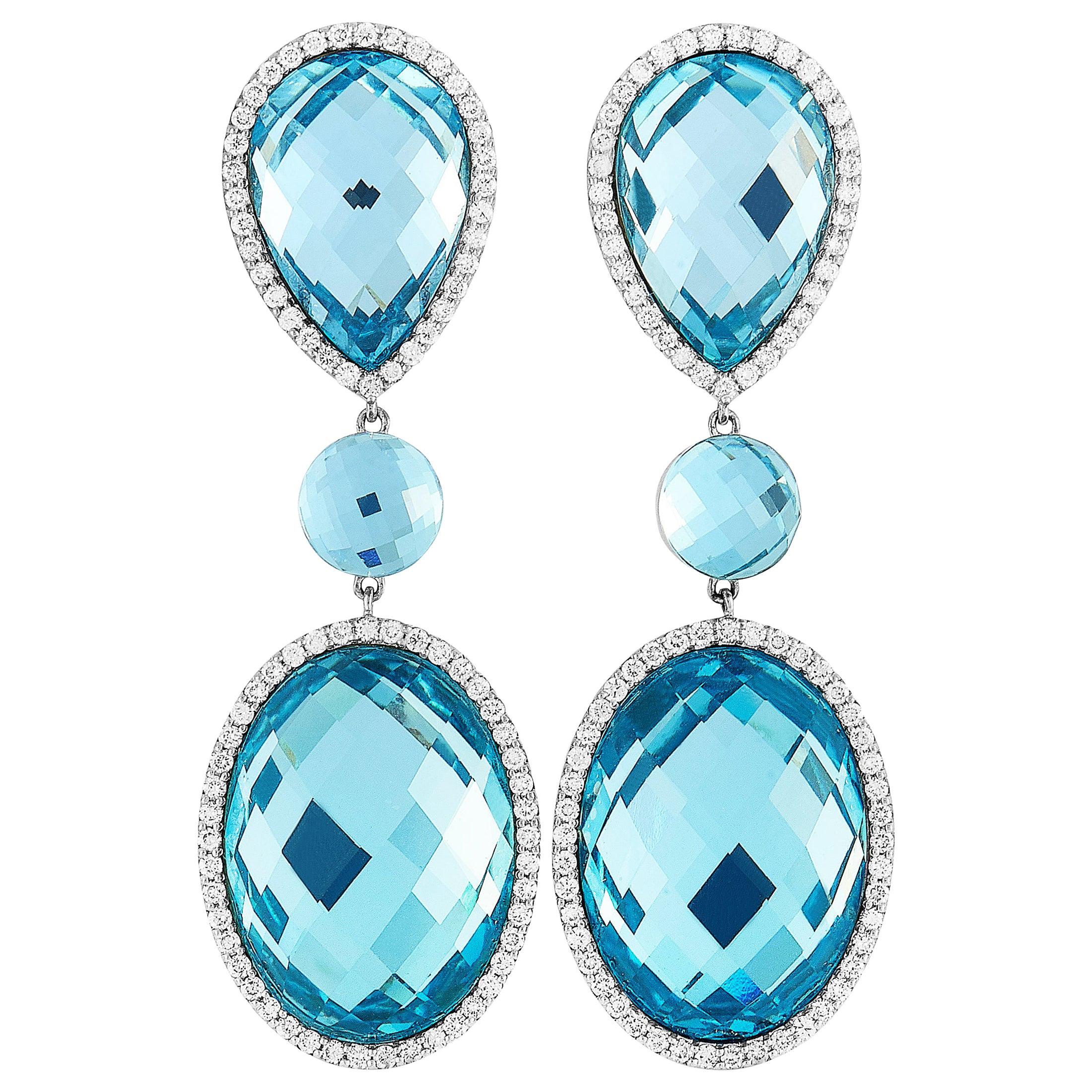 Roberto Coin 18 Karat White Gold Diamond Pave and Topaz Earrings