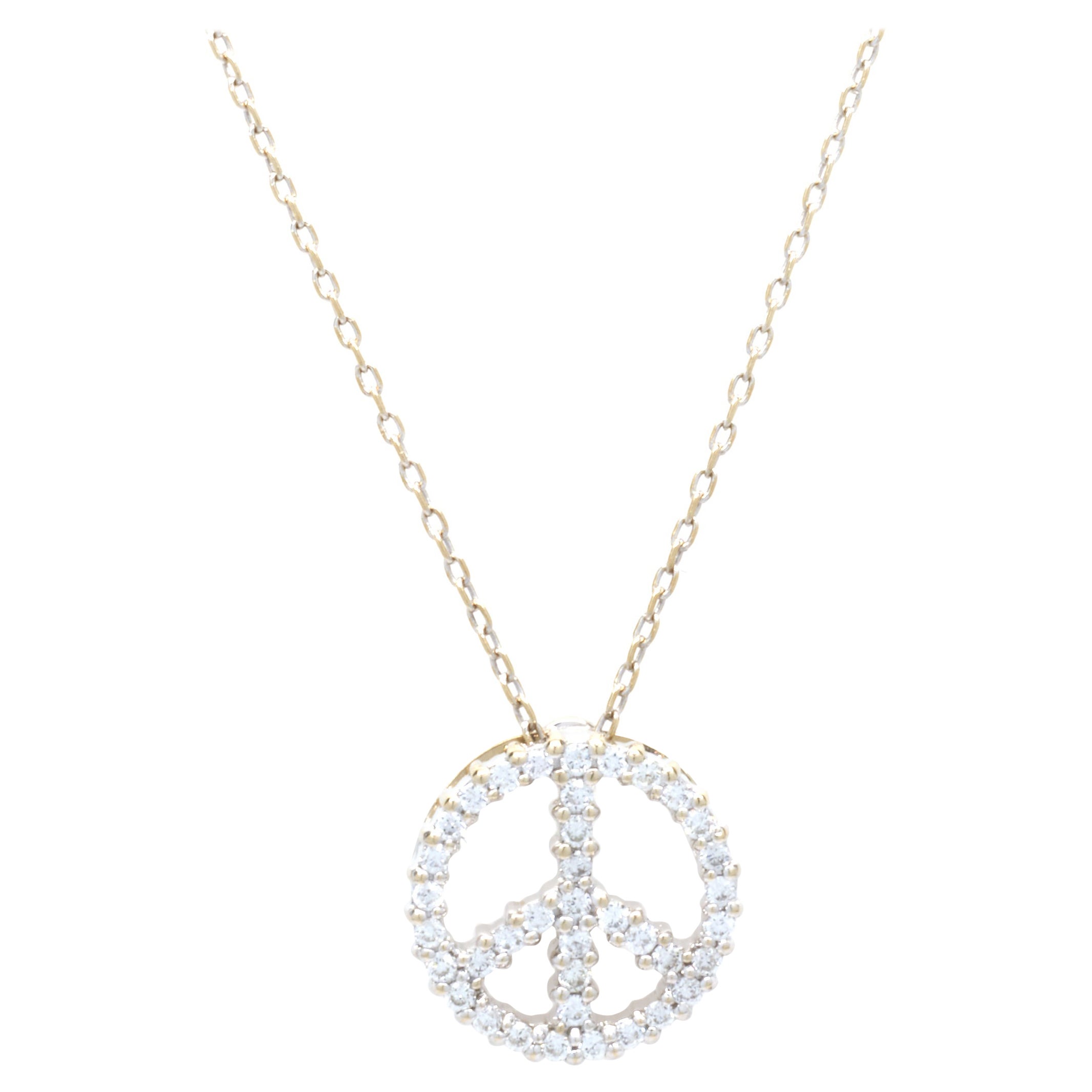 Roberto Coin 18 Karat White Gold Diamond Peace Sign Necklace