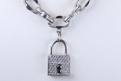 Roberto Coin 18 Karat White Gold Link Necklace with Diamond Lock Pendant