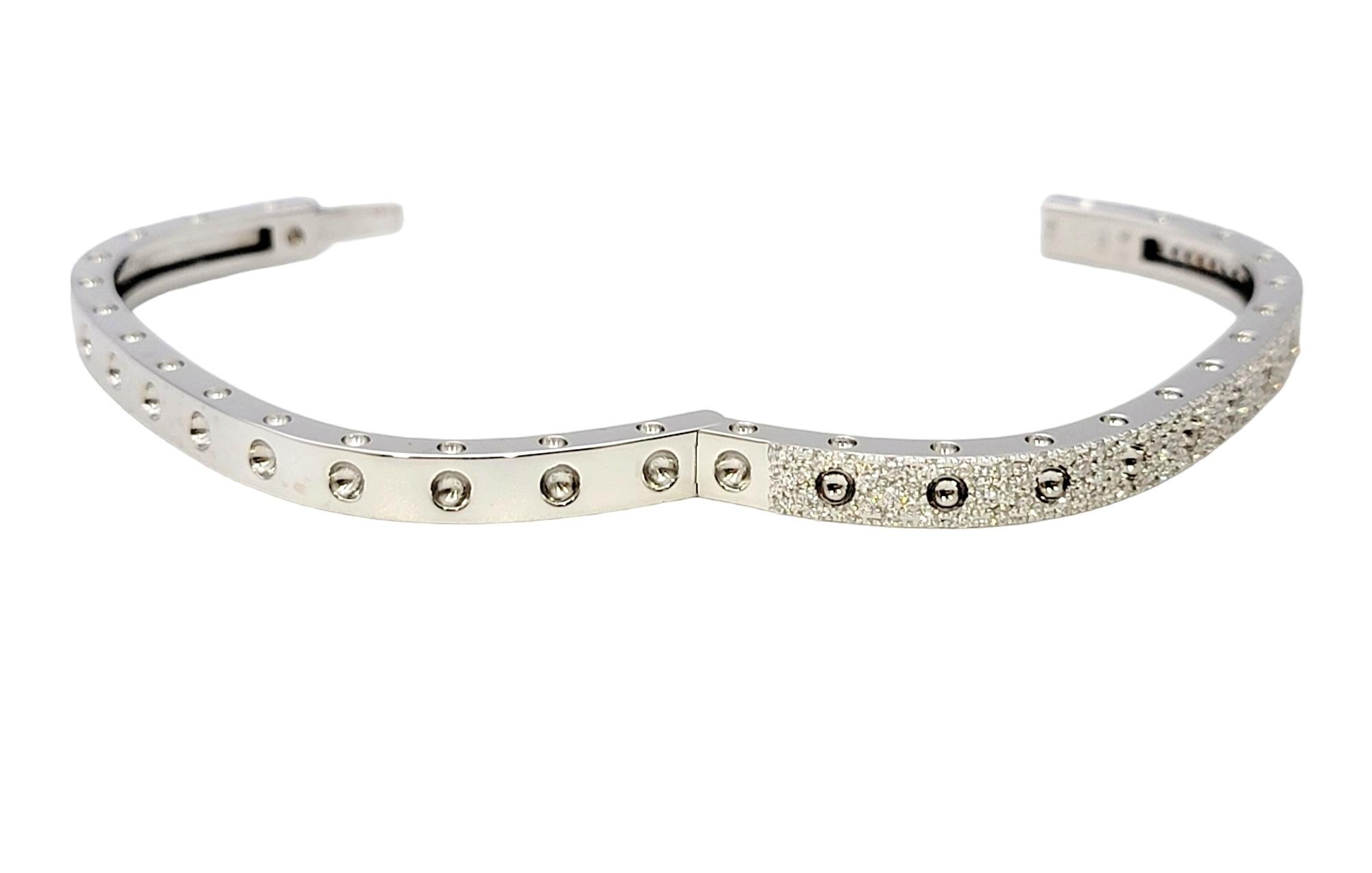 Roberto Coin 18 Karat White Gold Pois Moi Pave Diamond Squared Bangle Bracelet For Sale 1