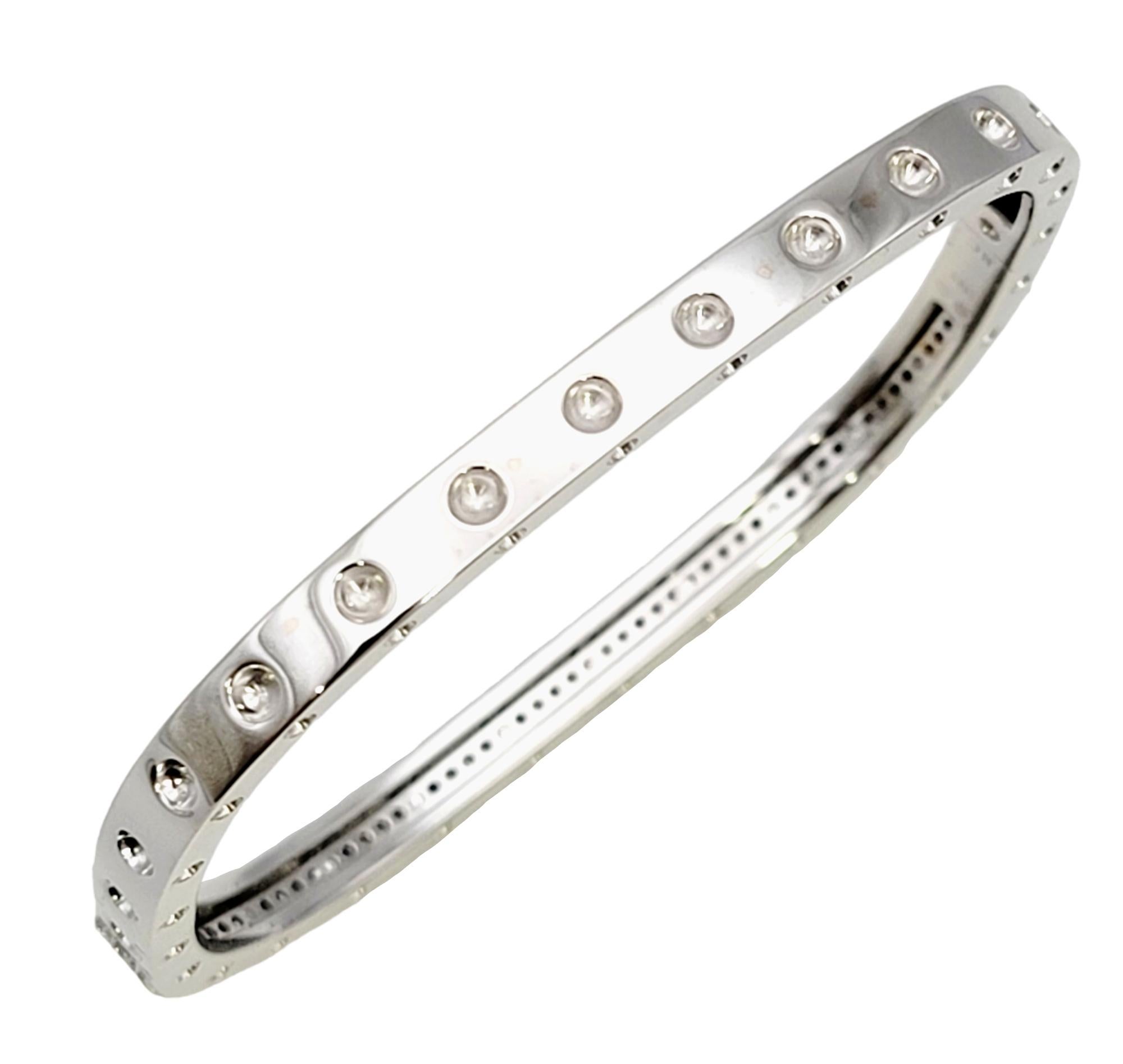 This incredible bracelet from Roberto Coin's Pois Moi collection is stylish, elegant, and versatile. Items from this specific collection of his are known for their simplicity, linear design and modern appeal, which is exactly what we see here in