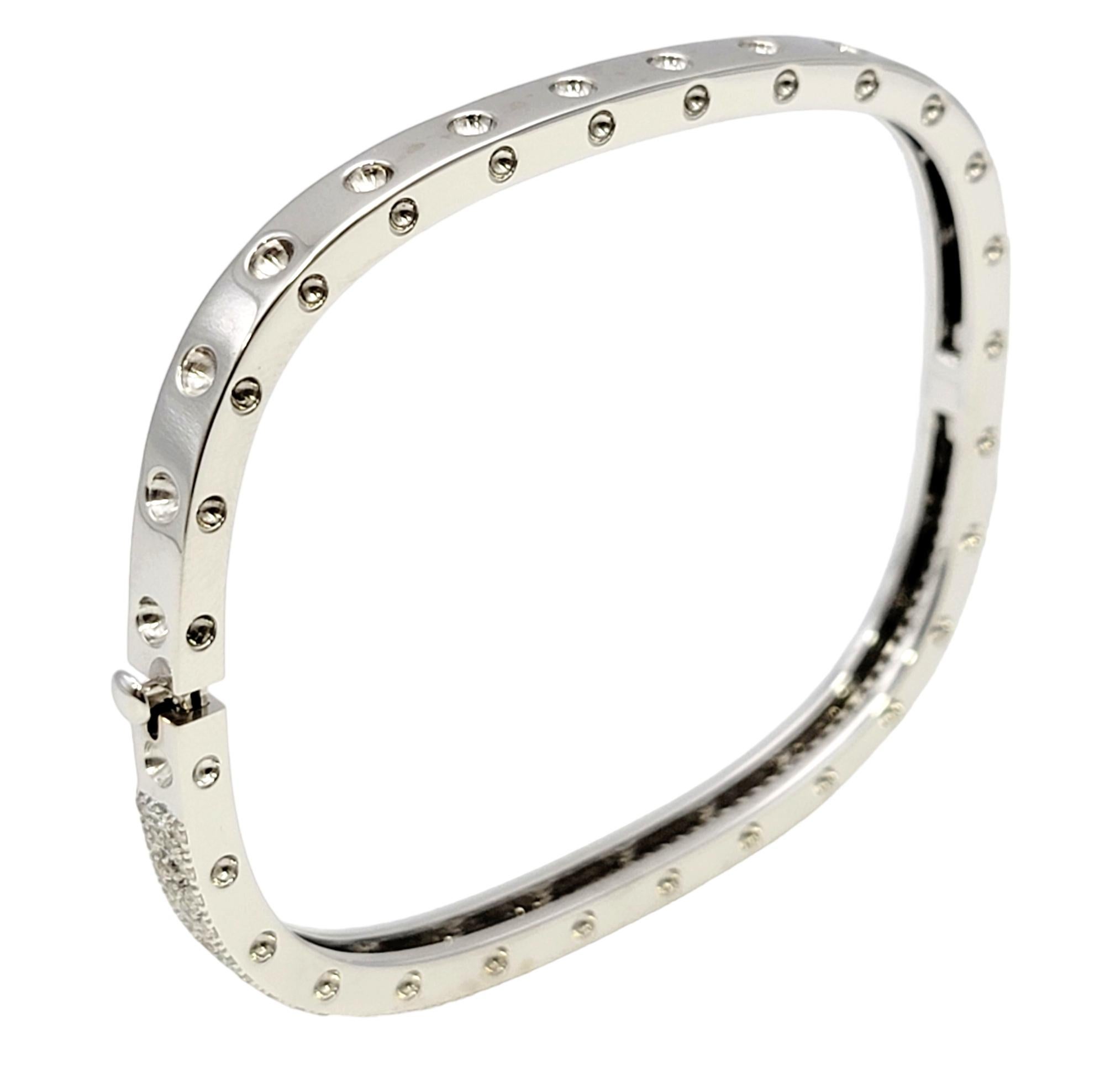 Round Cut Roberto Coin 18 Karat White Gold Pois Moi Pave Diamond Squared Bangle Bracelet For Sale