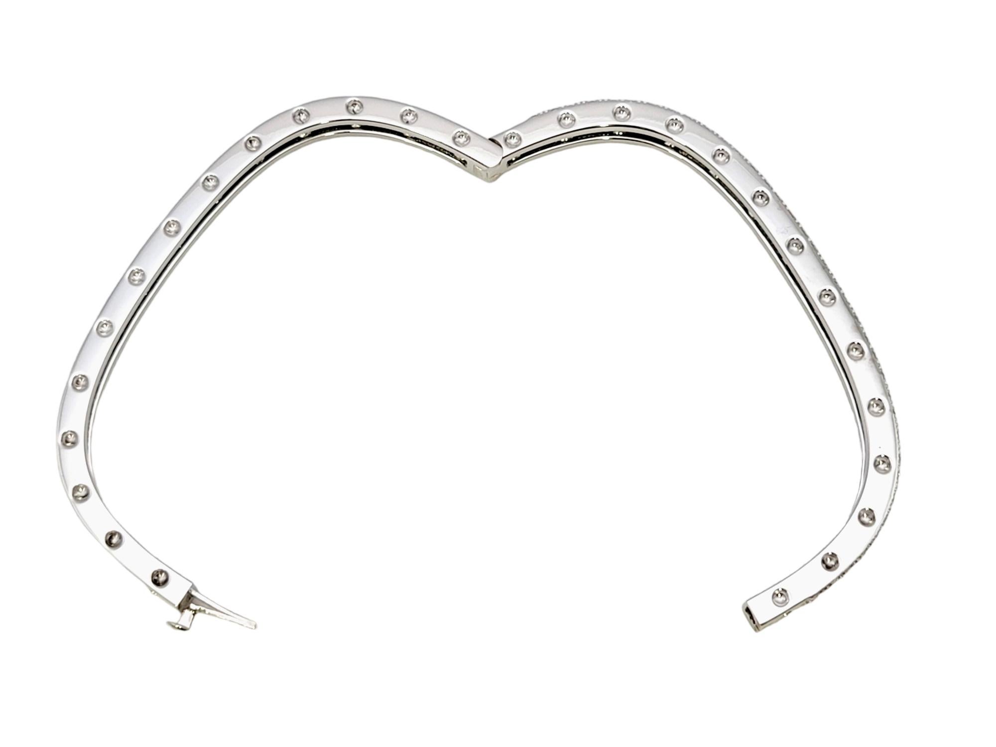 Women's Roberto Coin 18 Karat White Gold Pois Moi Pave Diamond Squared Bangle Bracelet For Sale