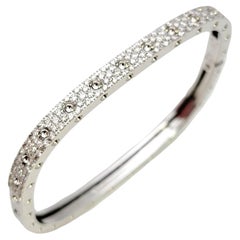 Roberto Coin 18 Karat White Gold Pois Moi Pave Diamond Squared Bangle Bracelet