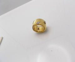Roberto Coin 18 Karat Yellow & White Gold Ribbed Band with 6 Diamond Clusters