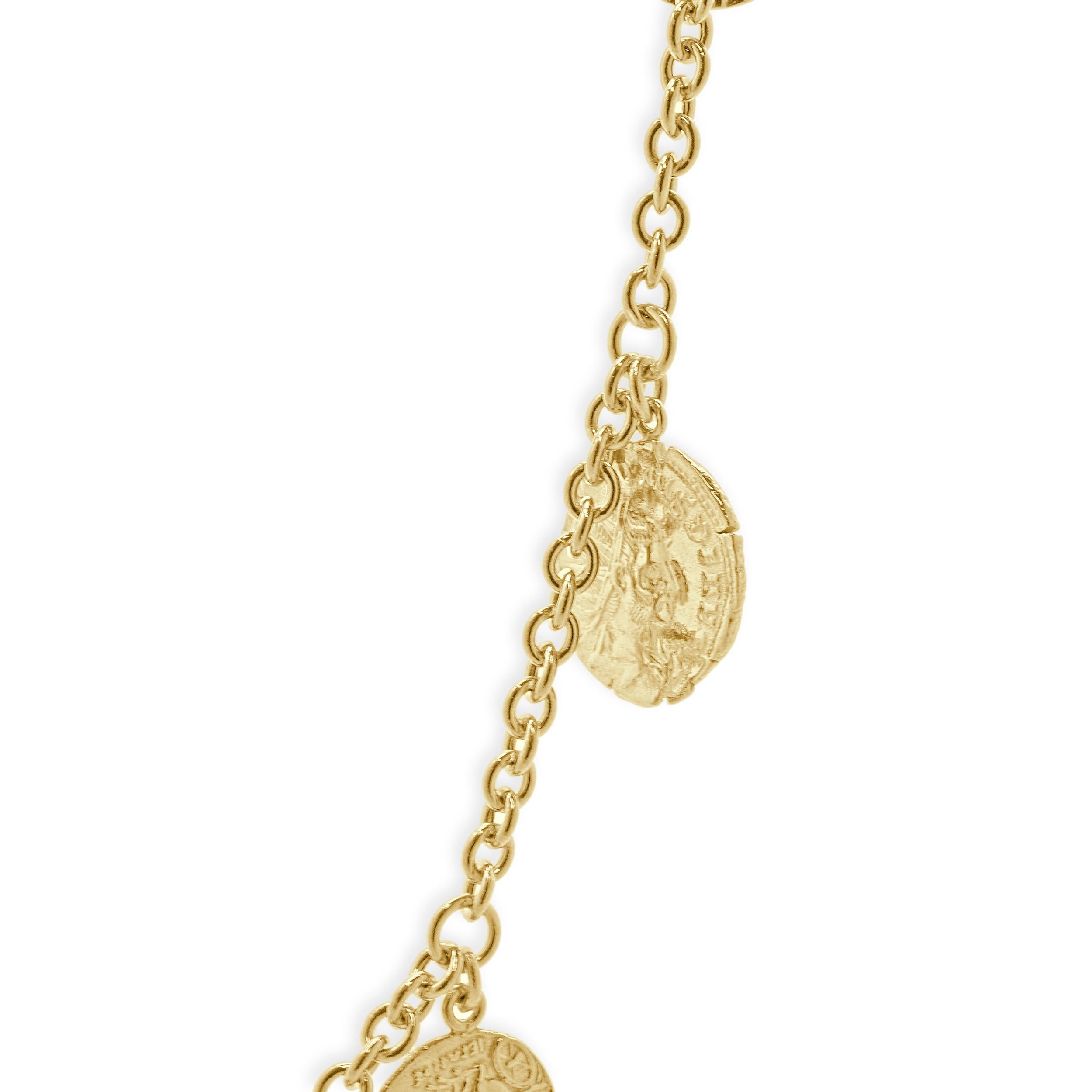 Roberto Coin 18 Karat Yellow Gold 17 Station Coin Necklace In Good Condition In Scottsdale, AZ