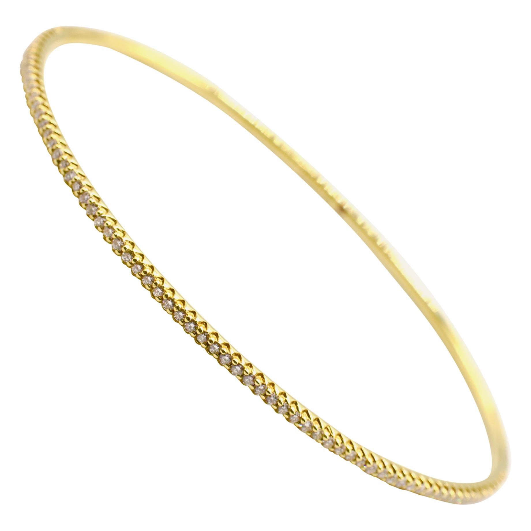 Roberto Coin 18 Karat Yellow Gold and Diamond Thin Bangle Bracelet