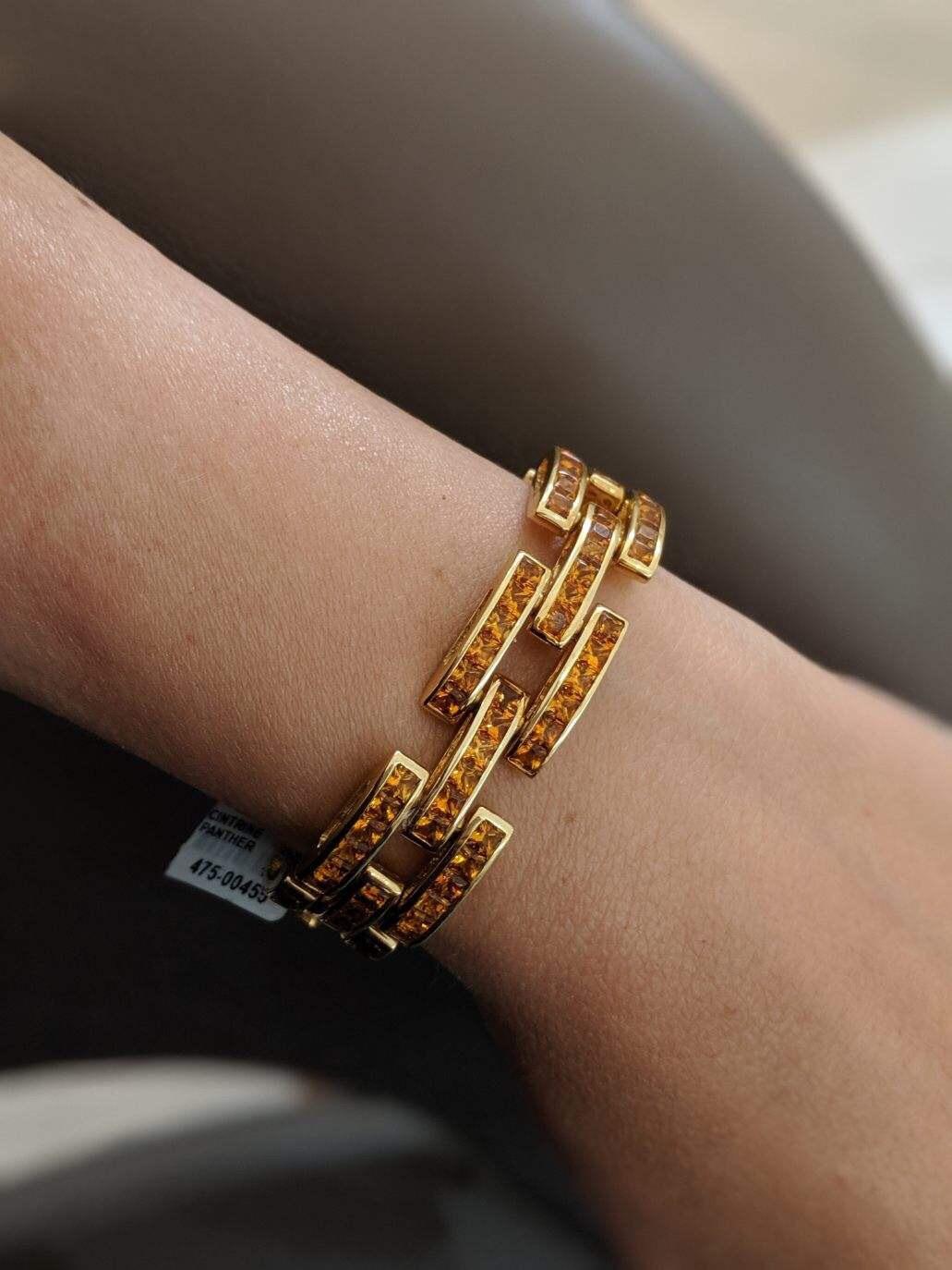 Roberto Coin 18 Karat Yellow Gold and Princess Cut Citrine Square Link Bracelet In New Condition For Sale In New York, NY