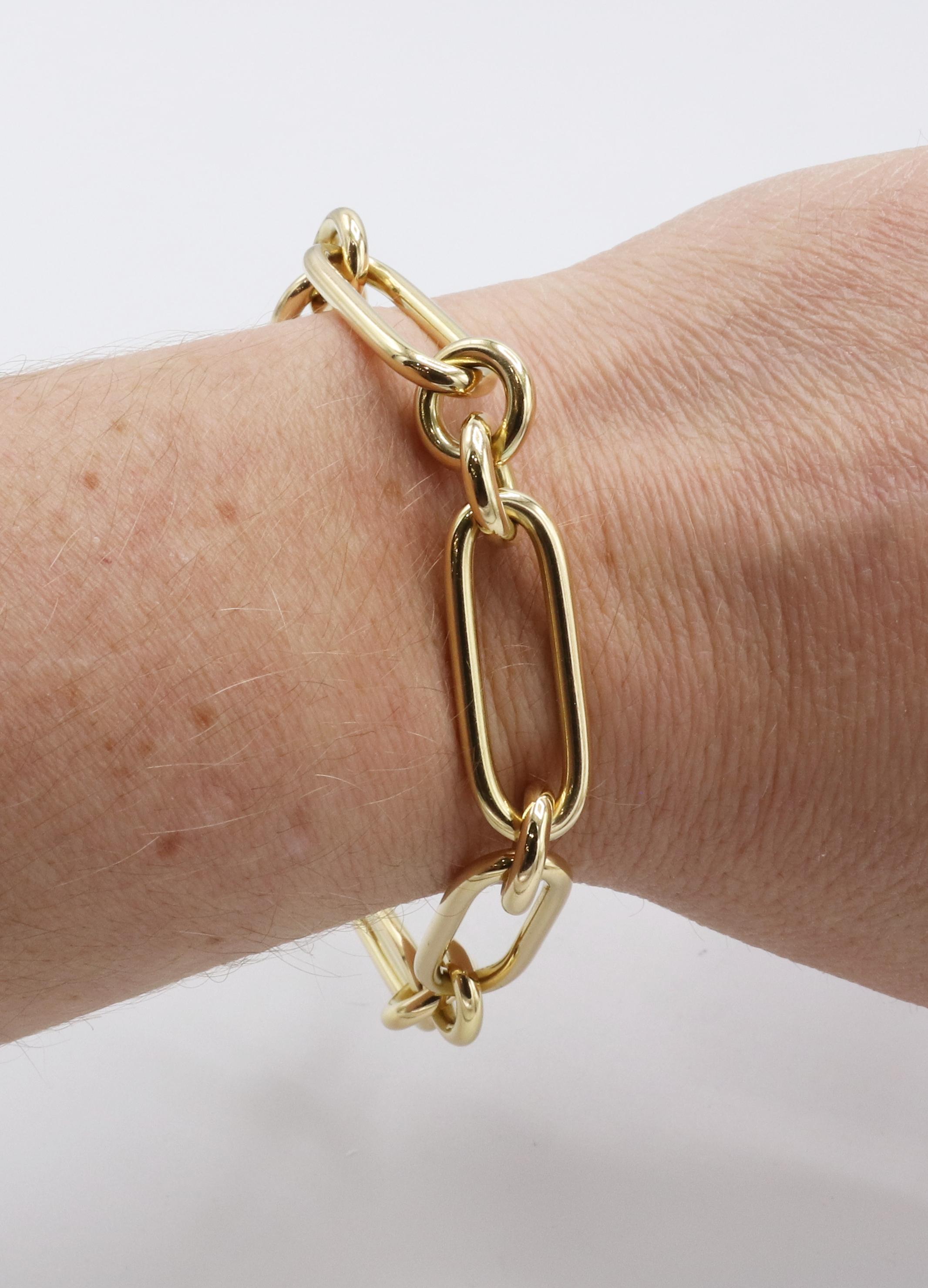Roberto Coin 18 Karat Yellow Gold Designer Oval & Round Paperclip Link Bracelet In Good Condition In  Baltimore, MD