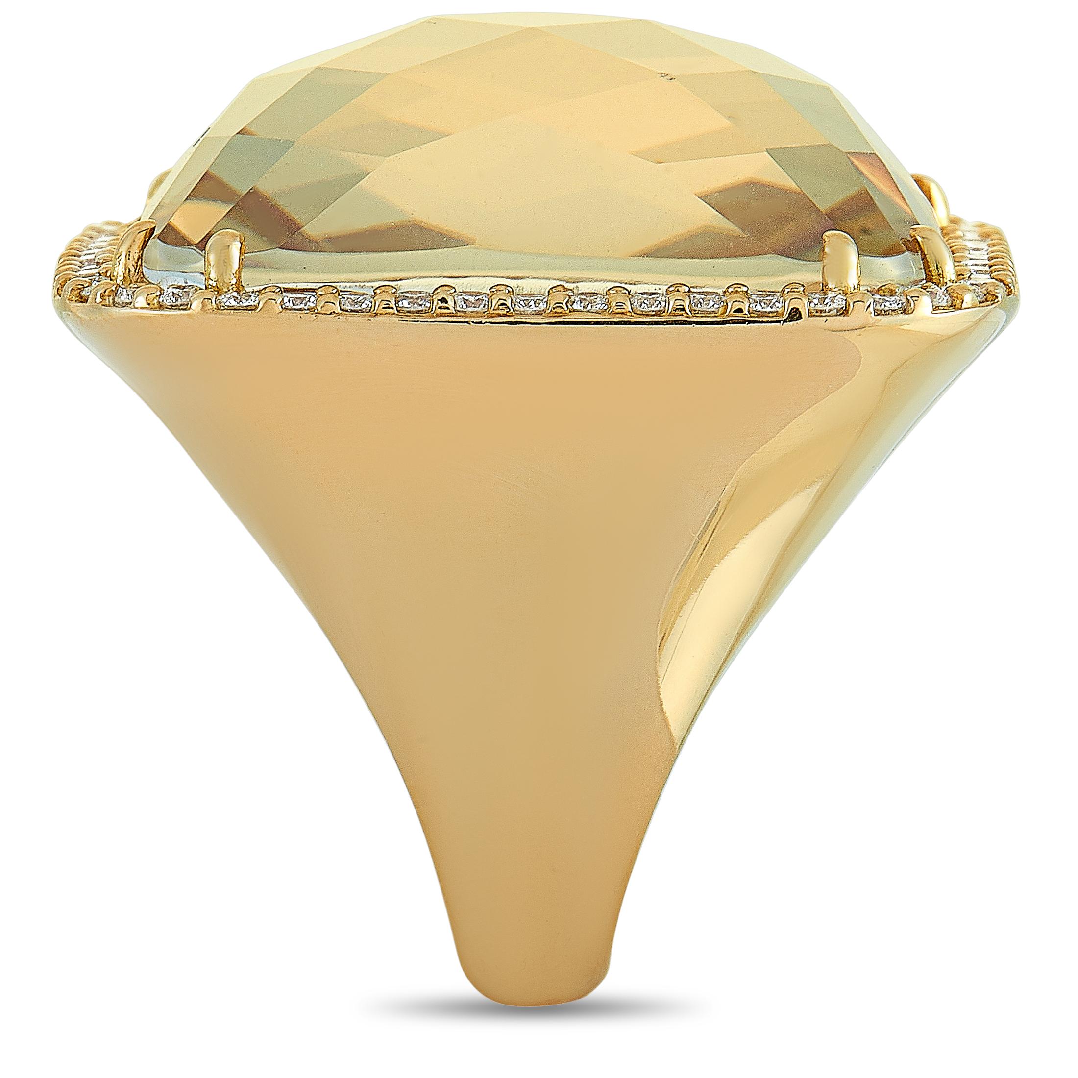 Round Cut Roberto Coin 18 Karat Yellow Gold Diamond and Smoky Quartz Ring For Sale