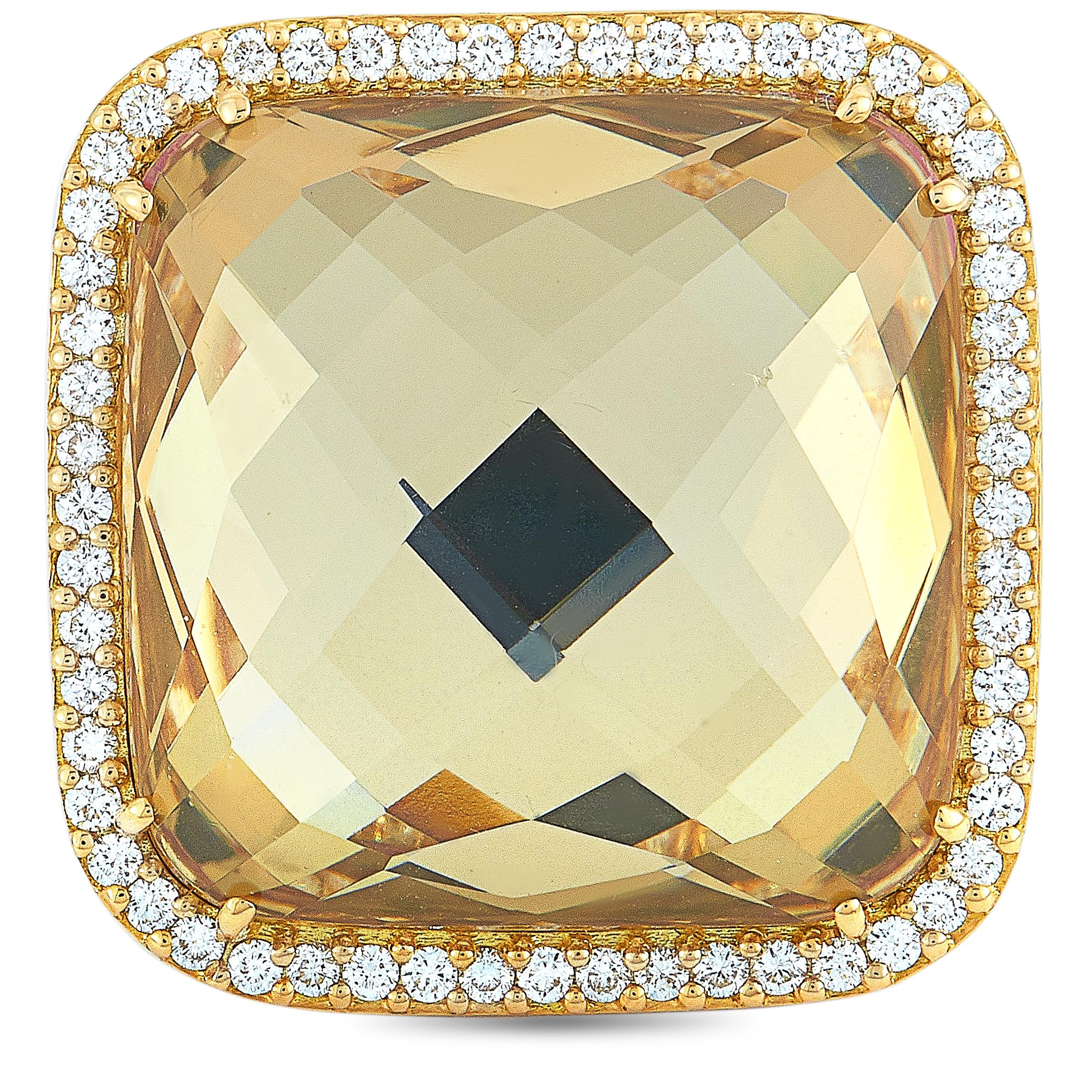 Roberto Coin 18 Karat Yellow Gold Diamond and Smoky Quartz Ring For Sale 2