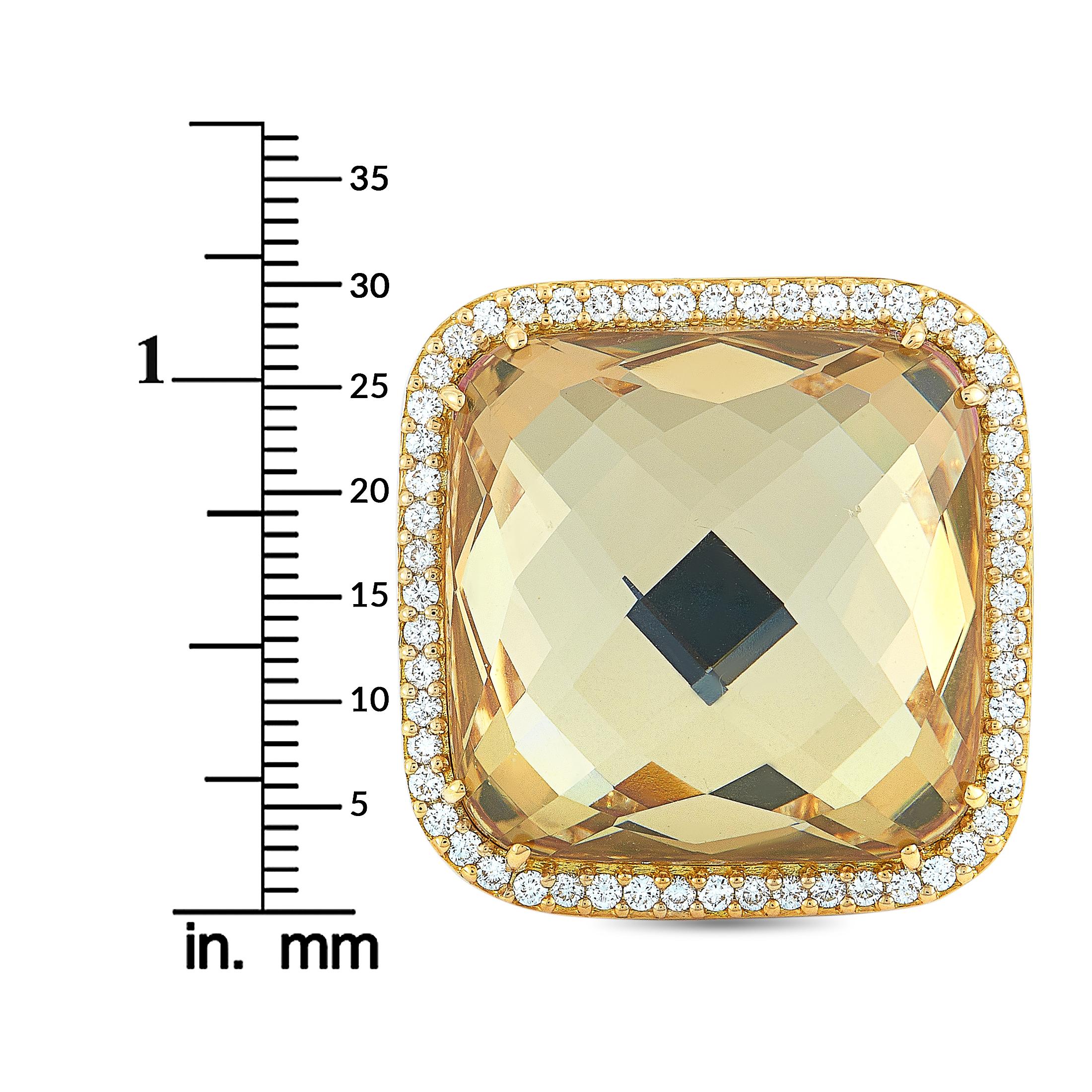 Roberto Coin 18 Karat Yellow Gold Diamond and Smoky Quartz Ring For Sale 3
