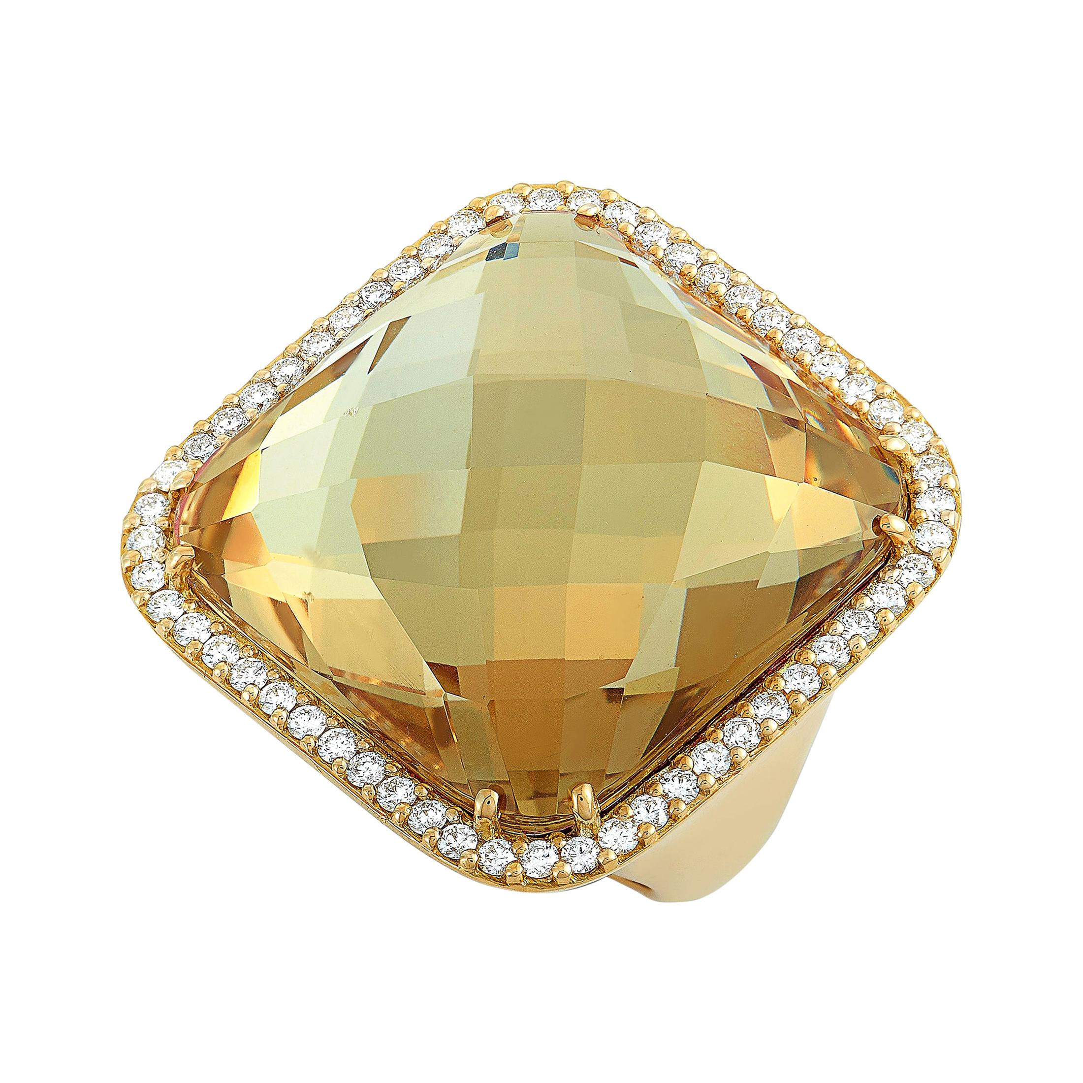 Roberto Coin 18 Karat Yellow Gold Diamond and Smoky Quartz Ring For Sale