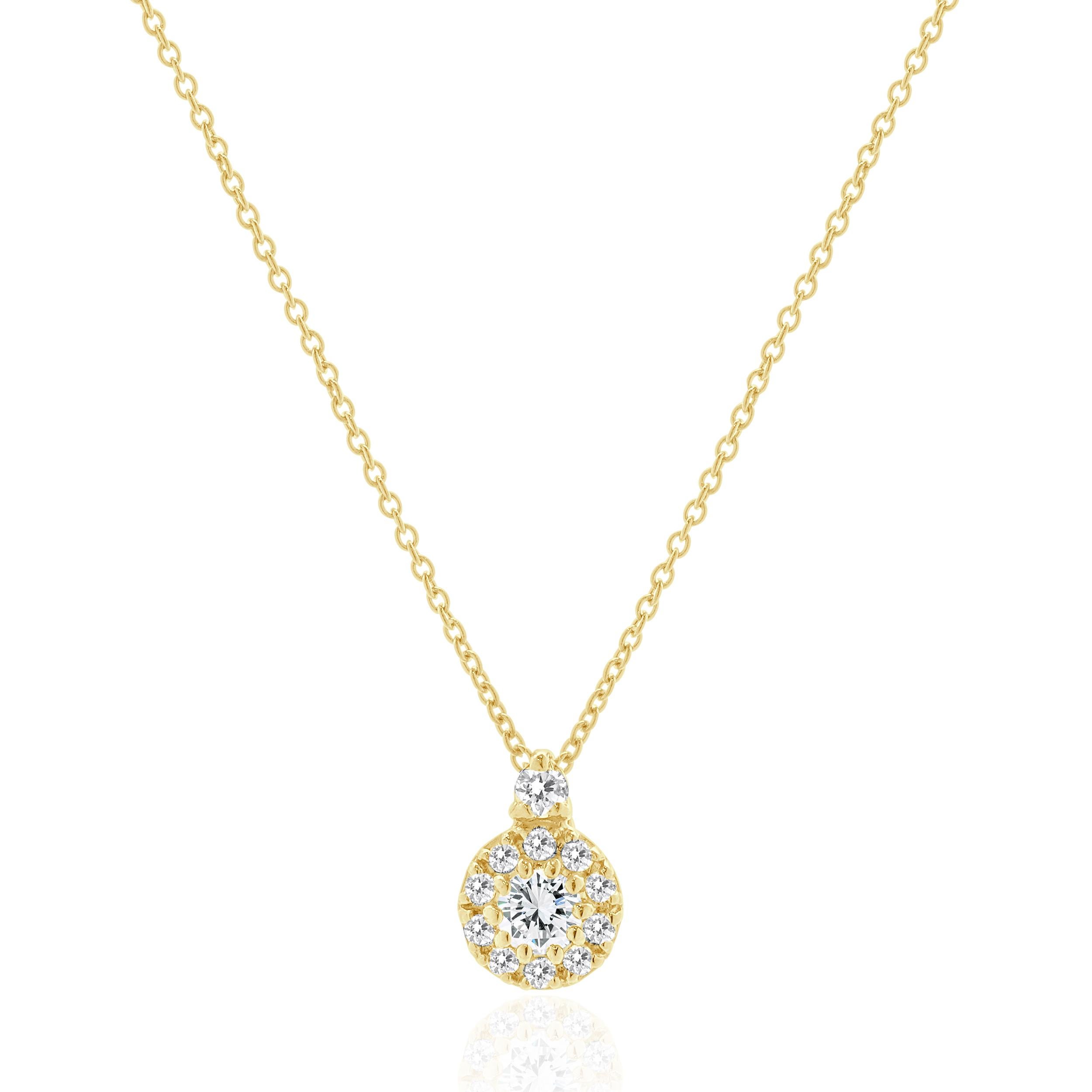 Designer: Roberto Coin
Material: 18K yellow gold
Diamonds: 12 round brilliant cut = 0.30cttw
Color: G
Clarity: VS1
Weight: 2.64
Dimensions: necklace measures 18-inches long
