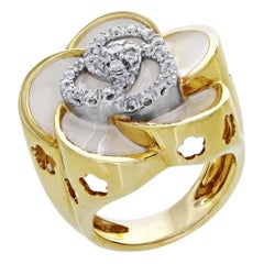 Roberto Coin 18 Karat Gelbgold Emaille-Diamant-Blumenring 0,35 Karat