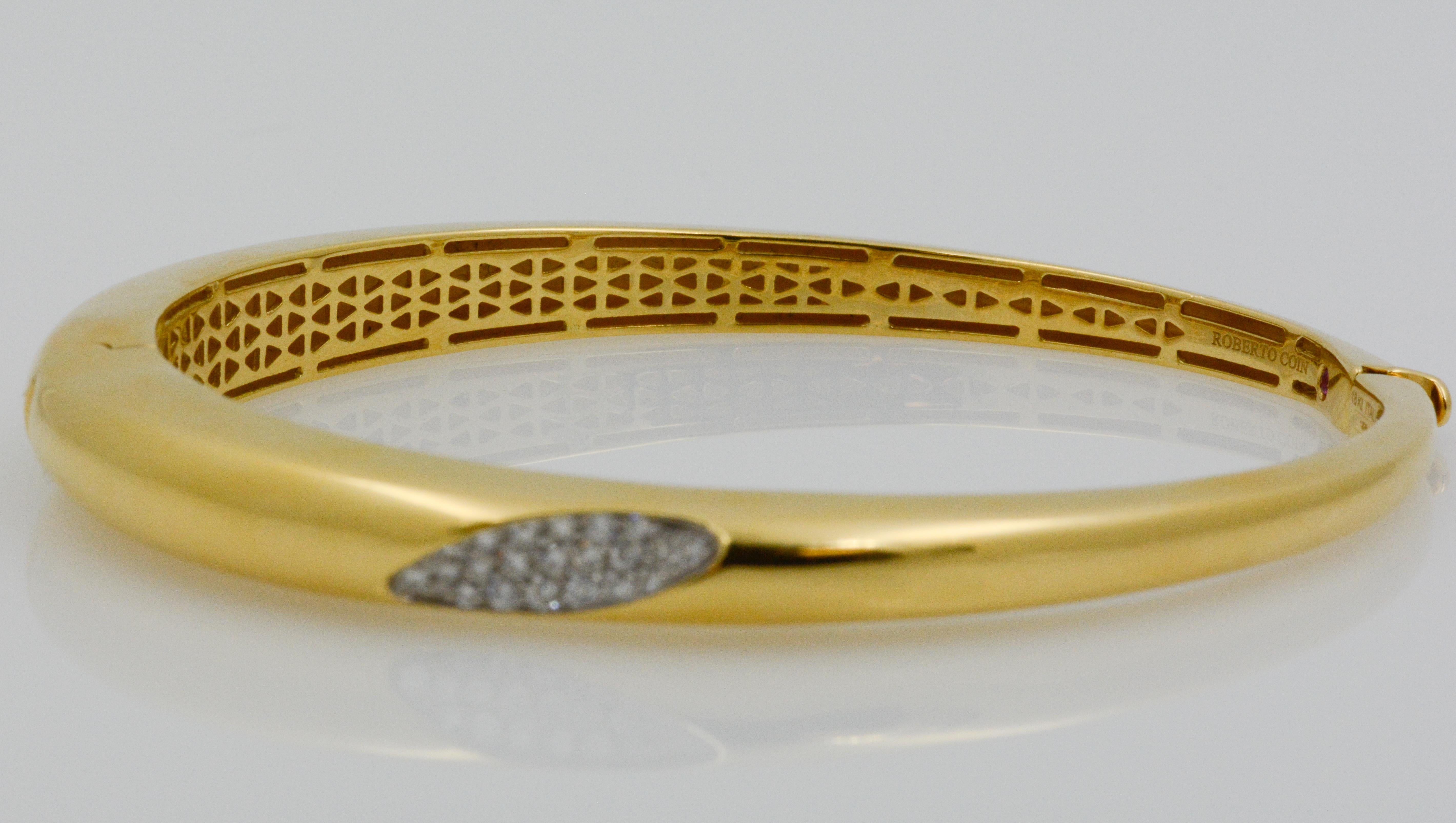 Roberto Coin 18 Karat Yellow Gold Hinged Bangle Bracelet with Diamond Accent 2