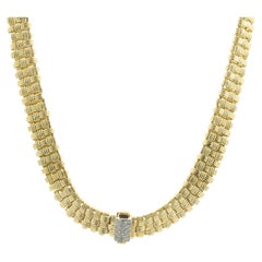 Roberto Coin 18 Karat Yellow Gold Three Row Diamond Collar Necklace