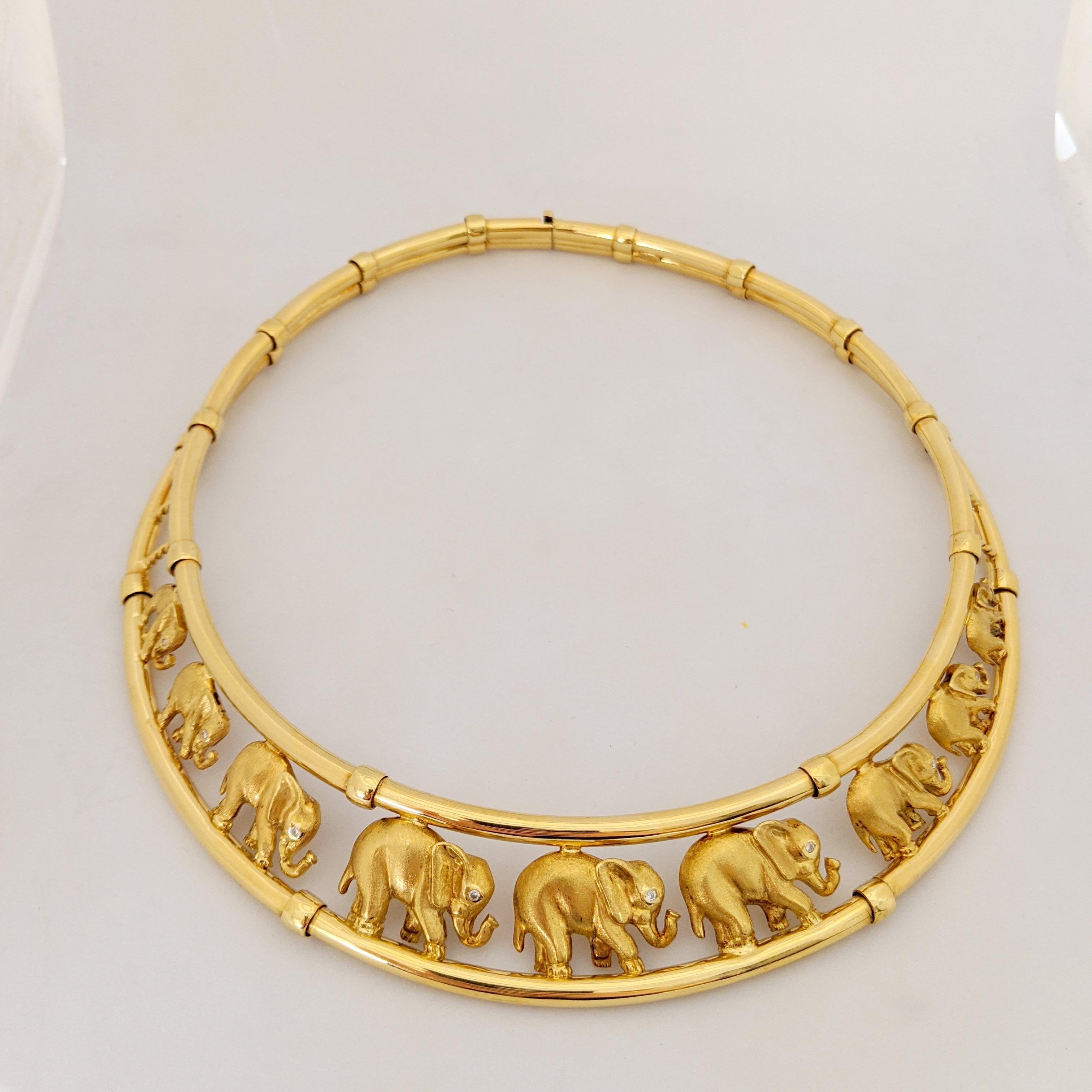 Roberto Coin 18 Karat Yellow Gold Vintage Collar Necklace with 9 Elephants 1
