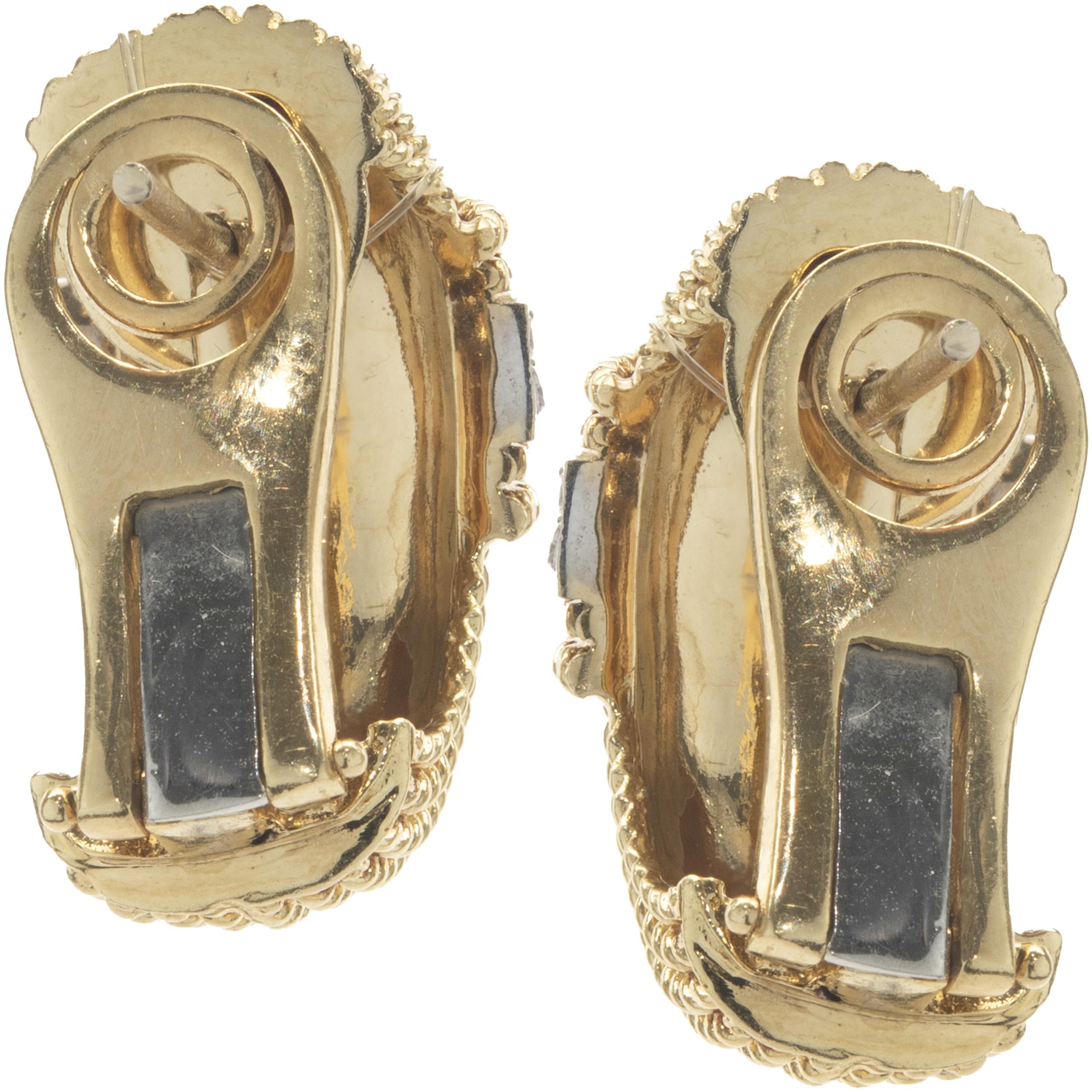 Round Cut Roberto Coin 18 Karat Yellow Gold Wide Diamond Rope J Style Earrings
