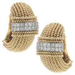 Roberto Coin 18 Karat Yellow Gold Wide Diamond Rope J Style Earrings