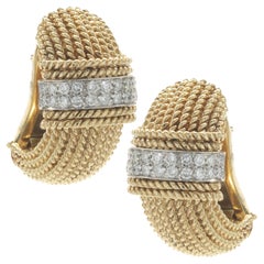 Roberto Coin Boucles d'oreilles en or jaune 18 carats avec large chaîne en forme de J et diamants