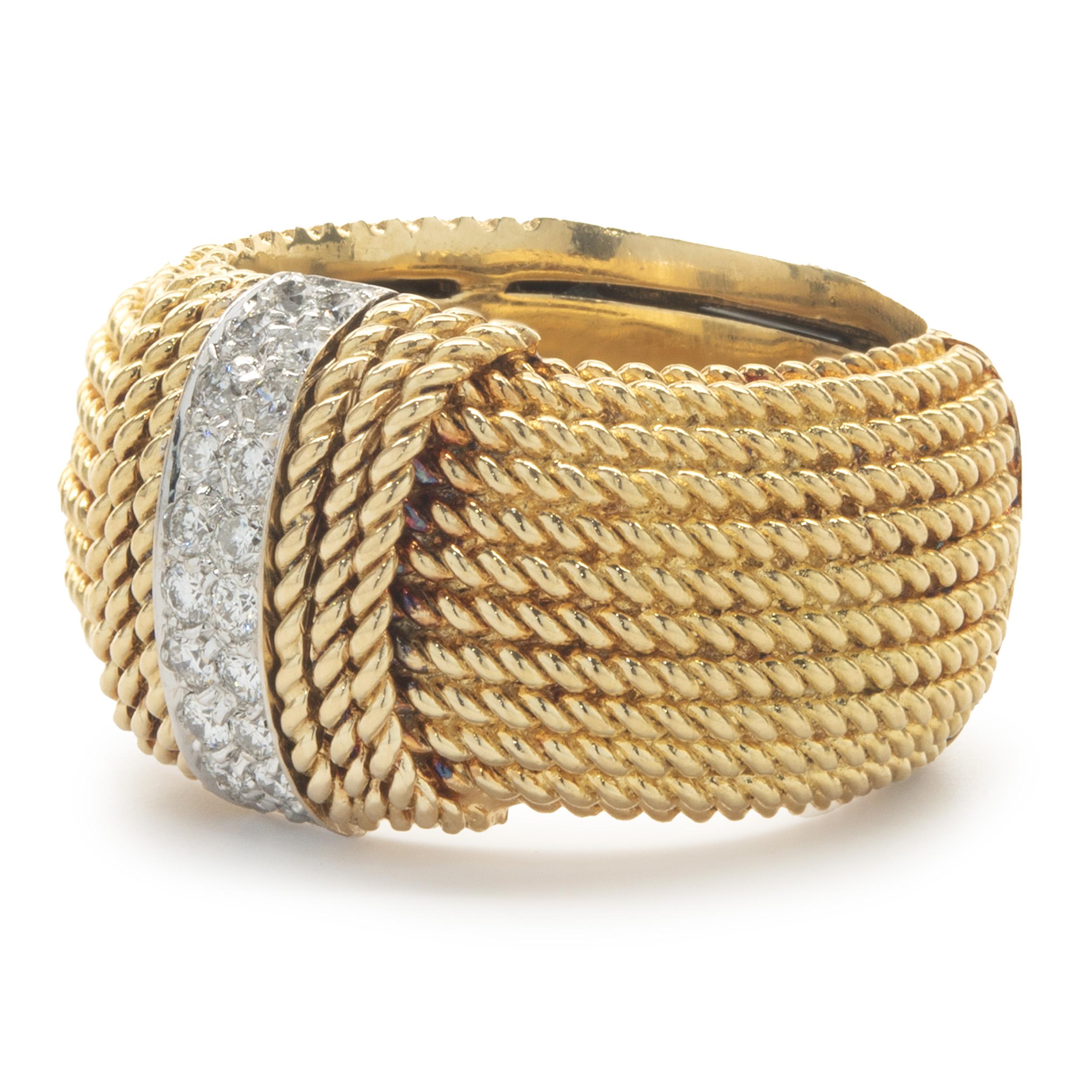 Roberto Coin 18 Karat Yellow Gold Wide Diamond Rope Ring In Excellent Condition In Scottsdale, AZ