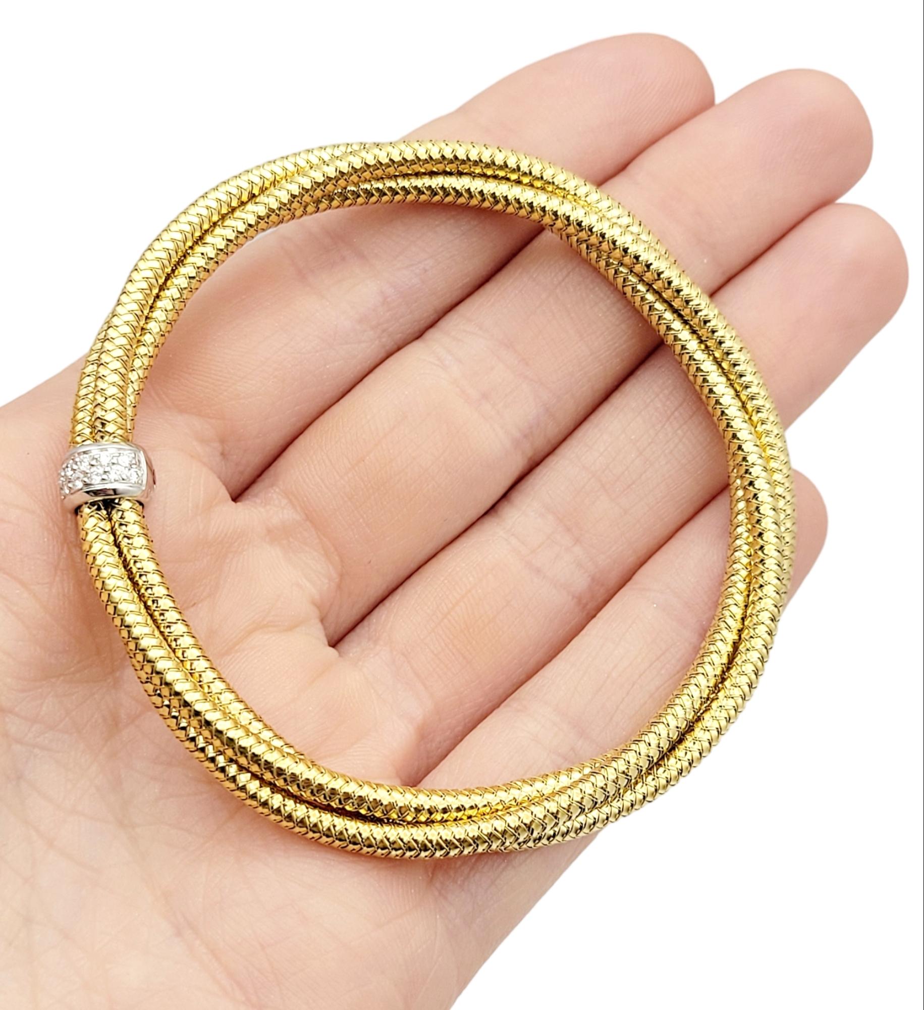 Roberto Coin 18kt Yellow Gold Mesh Bracelet with Diamond Pave White Gold Bead For Sale 2