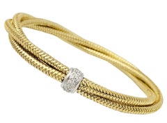 Roberto Coin 18kt Yellow Gold Mesh Bracelet with Diamond Pave White Gold Bead