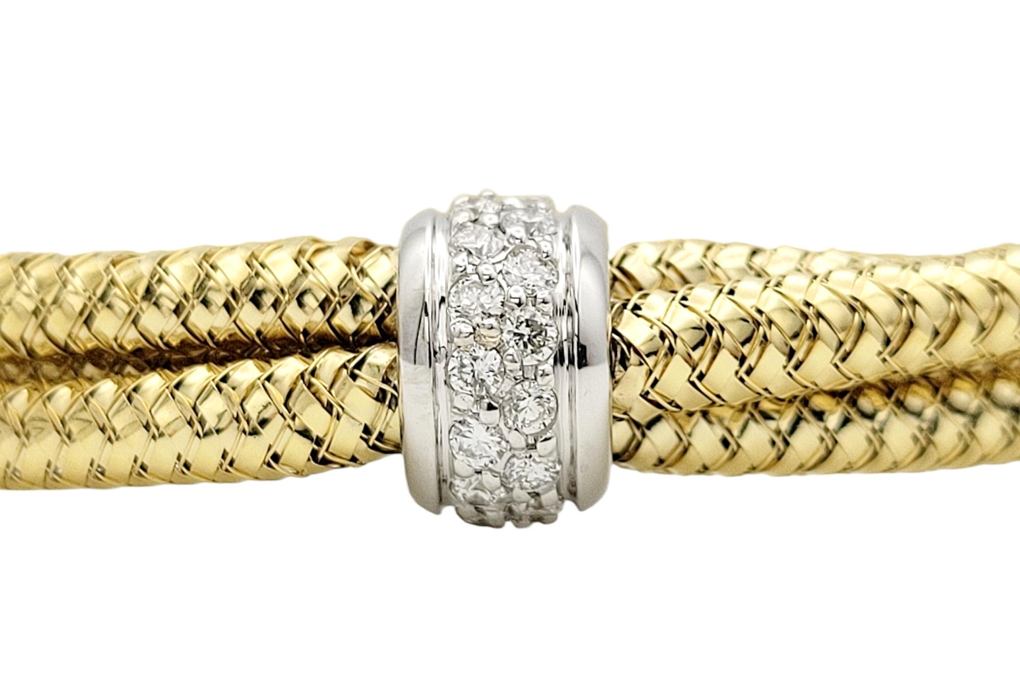 Contemporary Roberto Coin 18kt Yellow Gold Mesh Bracelet with Diamond Pave White Gold Bead For Sale